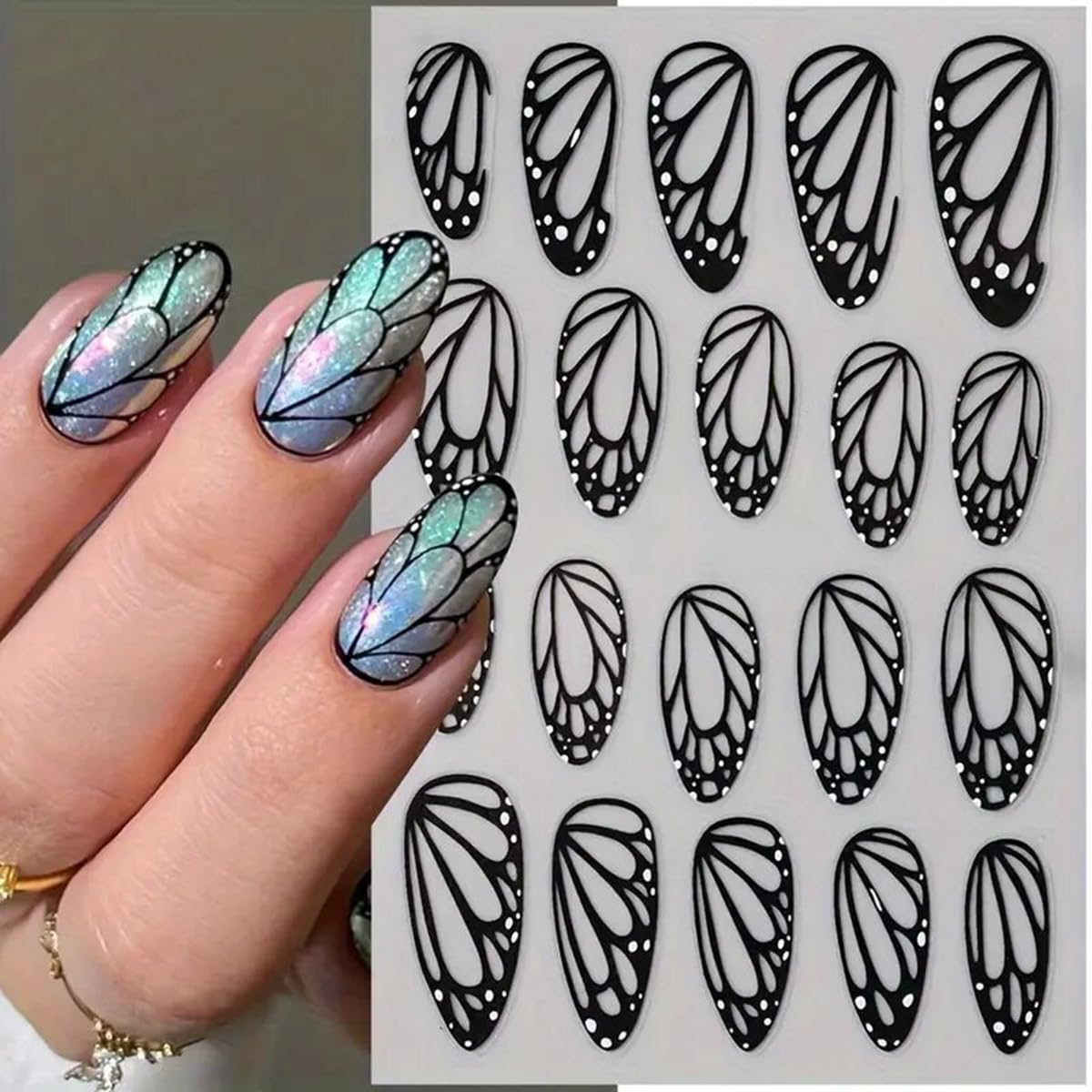Elegant Black Butterfly Wings Nail Art Stickers - 6PCS 3D Self-Adhesive Nail Decals for Manicure - Perfect for Winter & Spring Nail Designs - DIY Nail Art Supplies for Parties, Weddings & Special Occasions