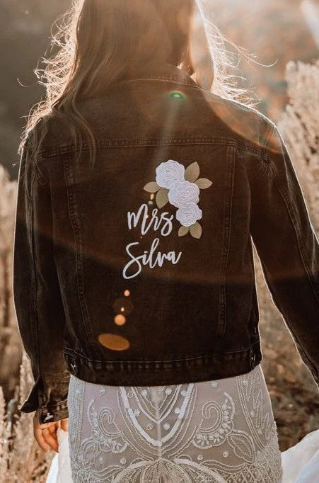 Lucky in Love Denim Bridal Jacket - Stylish Wedding Outfit for Brides, Bridesmaids & Bachelorette Parties - Perfect for Boho, Country & Beach Weddings