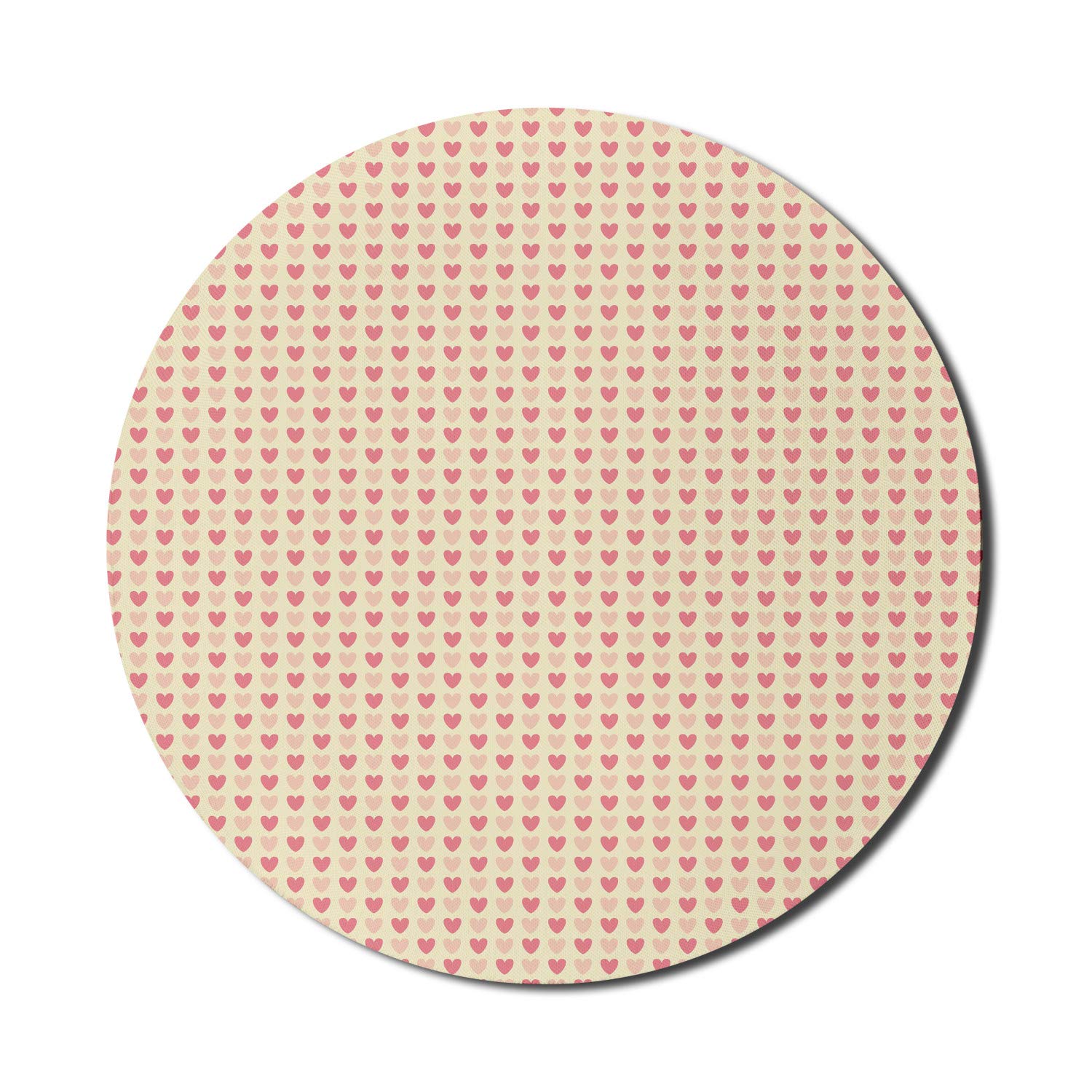 Ambesonne Romantic Valentine's Day Mouse Pad - 8 Inch Round Non-Slip Gaming Mousepad with Soft Pink & Yellow Love Heart Pattern for Computer & Office Use | Perfect Gift for Couples & Gamers