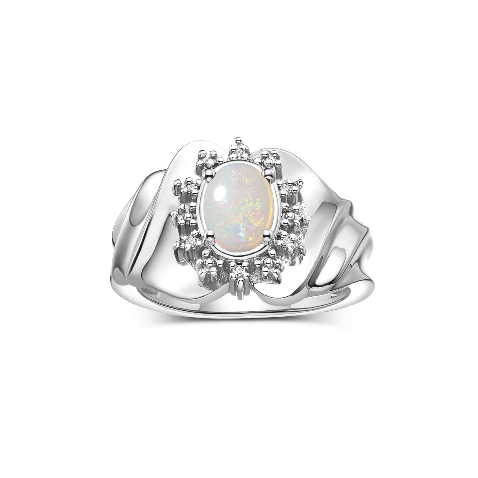 14K White Gold Oval 7x5mm Gemstone Ring with Sparkling Diamonds - Elegant Birthstone Jewelry for Women (Sizes 5-10) - Perfect for Anniversaries, Birthdays & Special Occasions