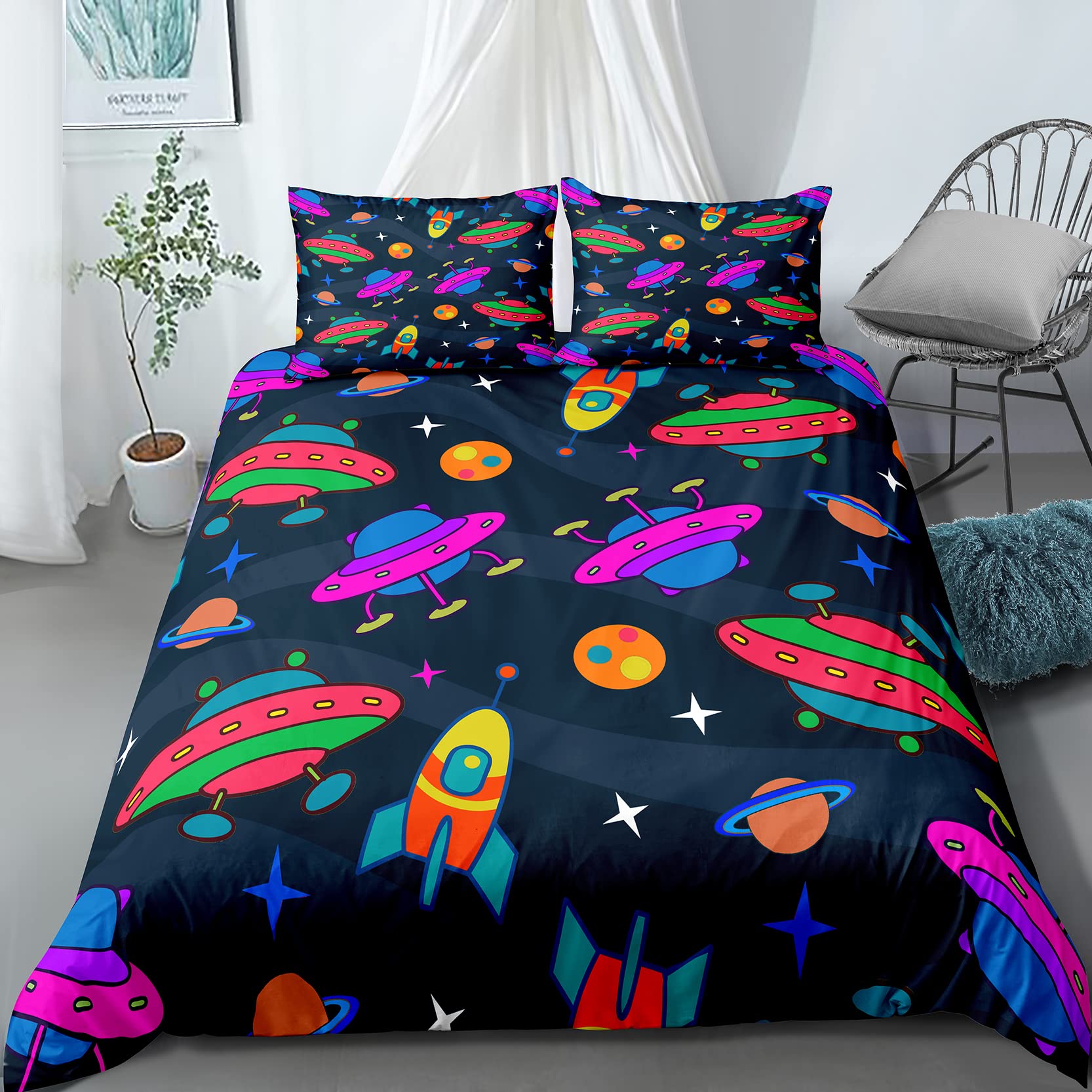VDIJJOSAJ Black Blue Galaxy Duvet Cover Set - Outer Space Themed Bedding for Kids, Boys & Girls | Soft Twin Size Comforter Cover with 1 Pillowcase (No Filling) | Perfect for Space-Themed Bedrooms & Astronomy Lovers