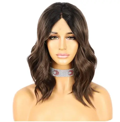 Challey Wavy Ombre Brown HD Lace Front Wig - Natural Looking Synthetic Hair for Women, Perfect for Cosplay, Halloween & Daily Wear