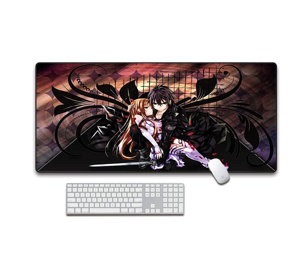 Kirito Sword Art Online Anime Gaming Mouse Pad - Extra Large 1000x500mm, Non-Slip Rubber Base, Black Background for PC, Laptop & Keyboard - Perfect for Gaming, Office & Anime Fans Workspace