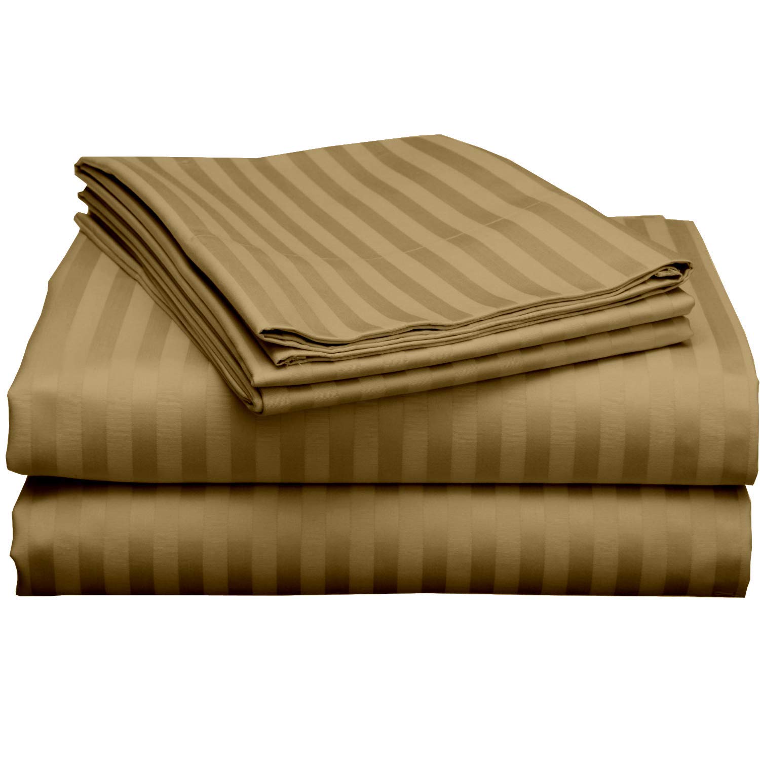 Breathable 400TC Cotton Queen Sheet Set - Taupe Stripe for Cozy Sleep