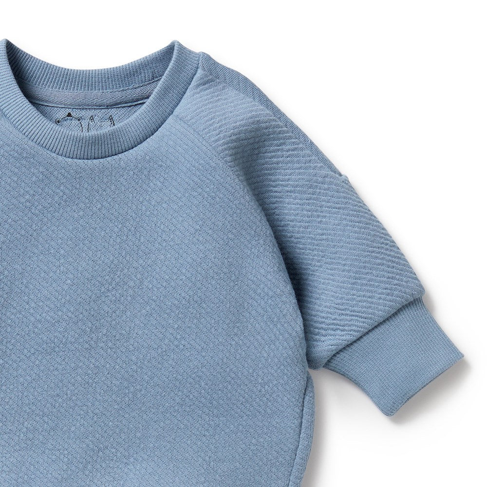 Storm Blue Organic Quilted Sweatshirt - Eco-Friendly Cotton Pullover for Women | Cozy Casual Wear for Fall, Winter & Outdoor Activities