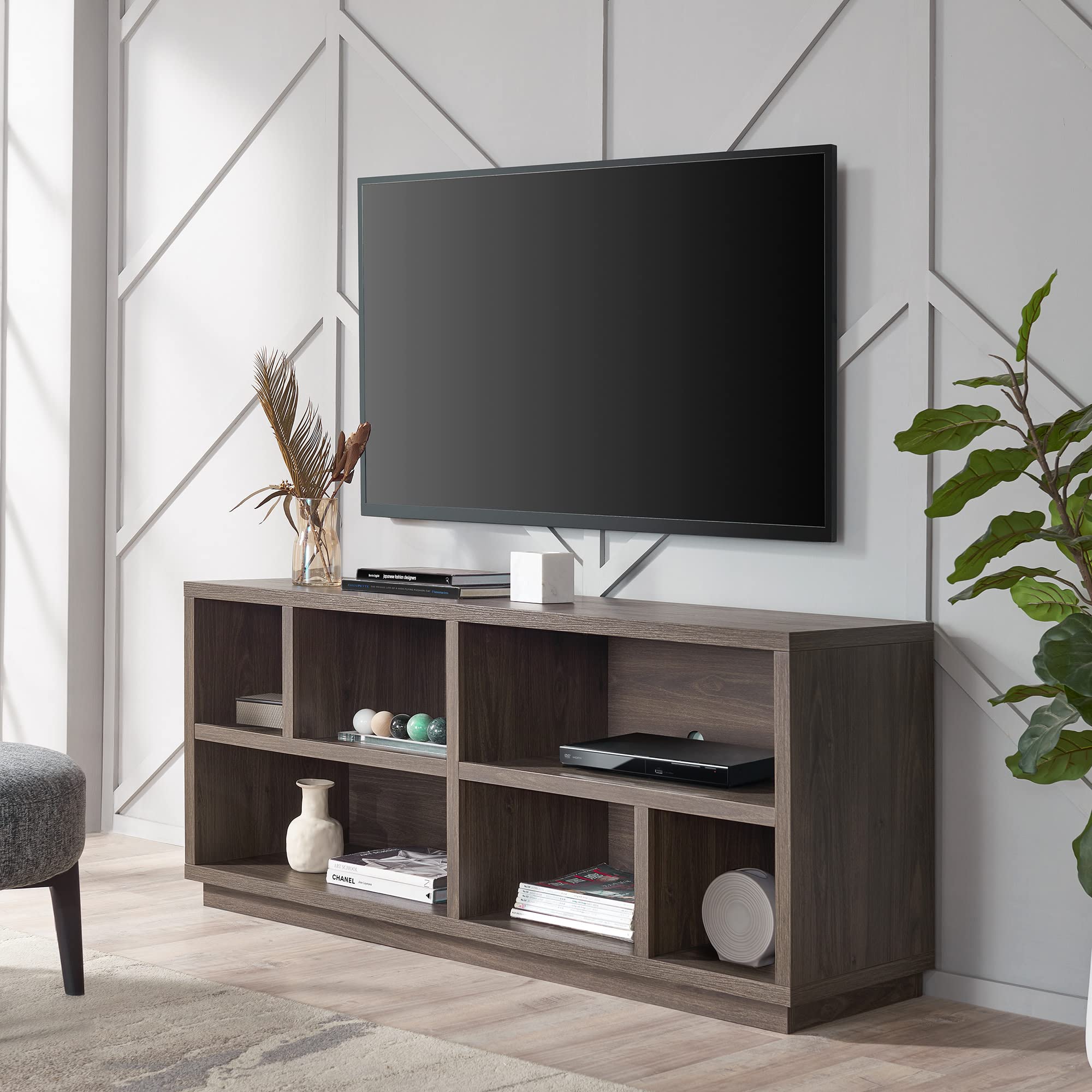 Bowman 65 Inch TV Stand - Modern Rectangular Entertainment Center in Alder Brown - Perfect for Living Room, Bedroom & Home Theater Setup