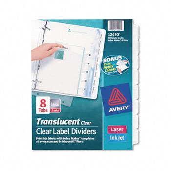 Avery Index Maker Clear Label Punched Translucent Dividers - 8-Tab Set, LSR/INJ, Clear (Pack of 2) - Perfect for Office Filing, School Binders & Document Organization