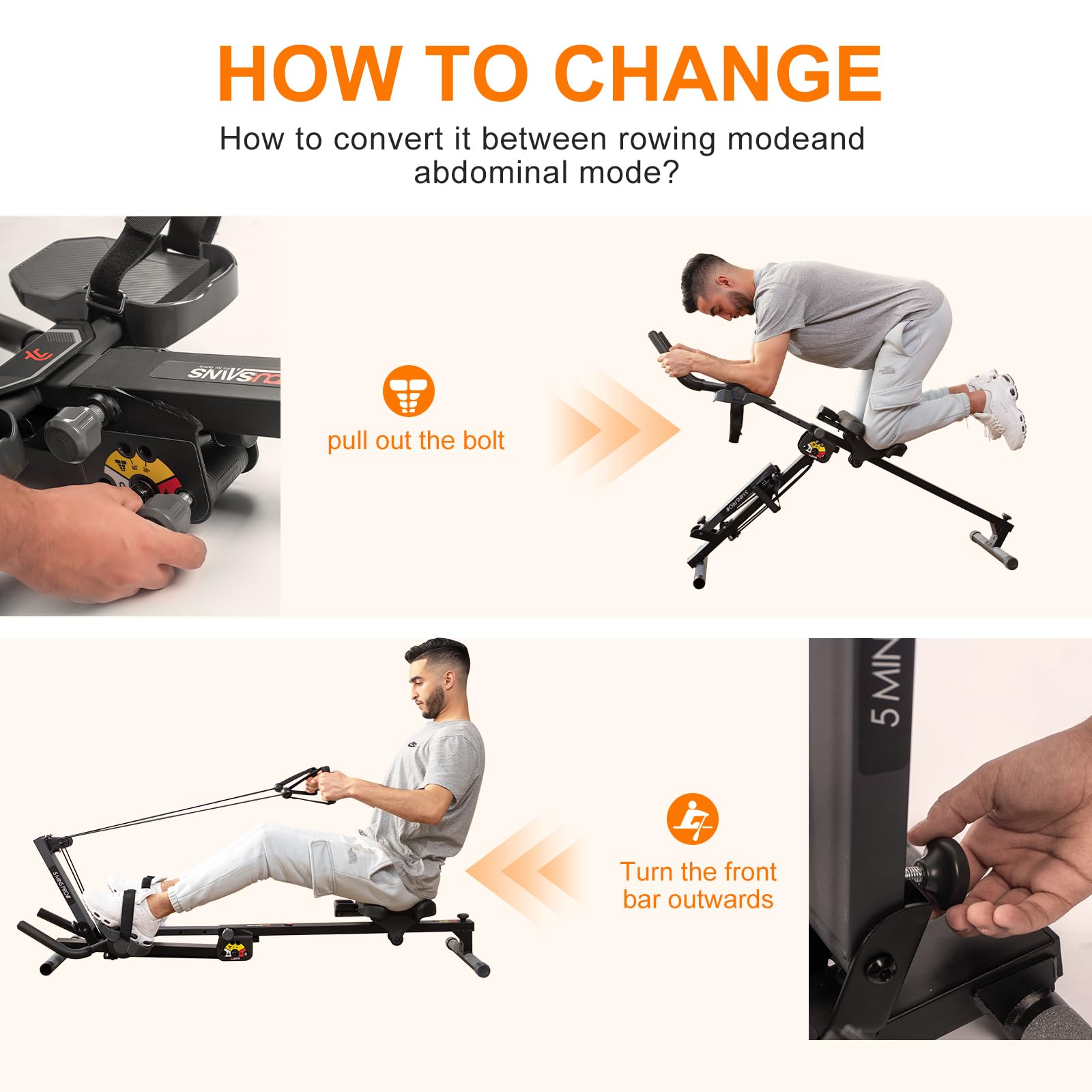 3-in-1 Home Gym System: Rowing Machine, Leg Press & Ab Glider for Full Body Workout - Adjustable Resistance Strength Trainer with LCD Display - Perfect for Home Fitness, Small Spaces & All-Level Core Training