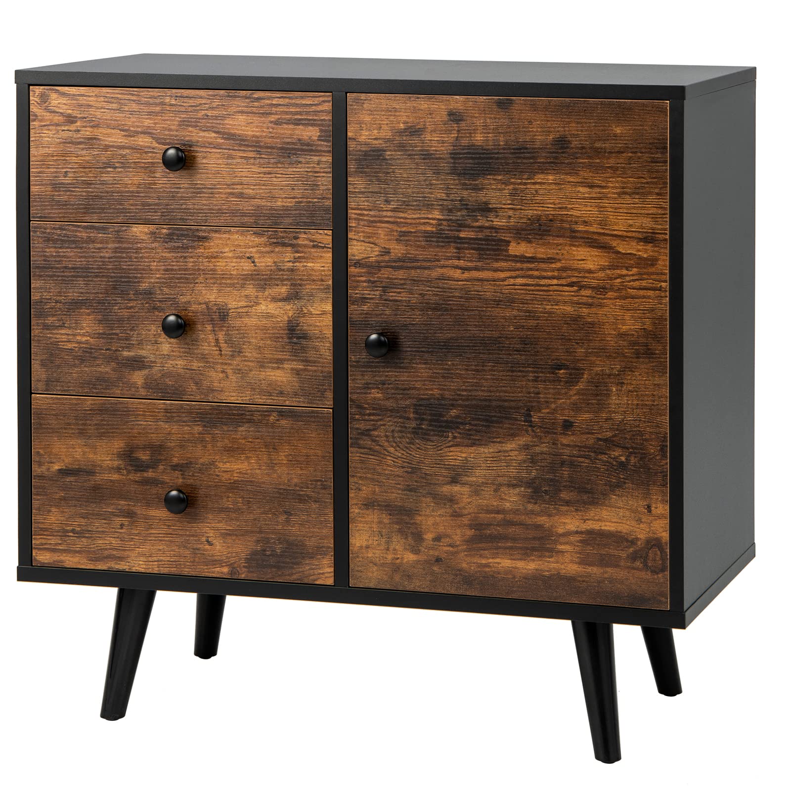 Tangkula 3-Drawer Storage Cabinet with Door - Industrial Wood Accent Sideboard with Adjustable Shelf, Retro Farmhouse Buffet Cabinet for Kitchen, Living Room, Dining Room | Perfect for Home Organization & Stylish Storage Solution