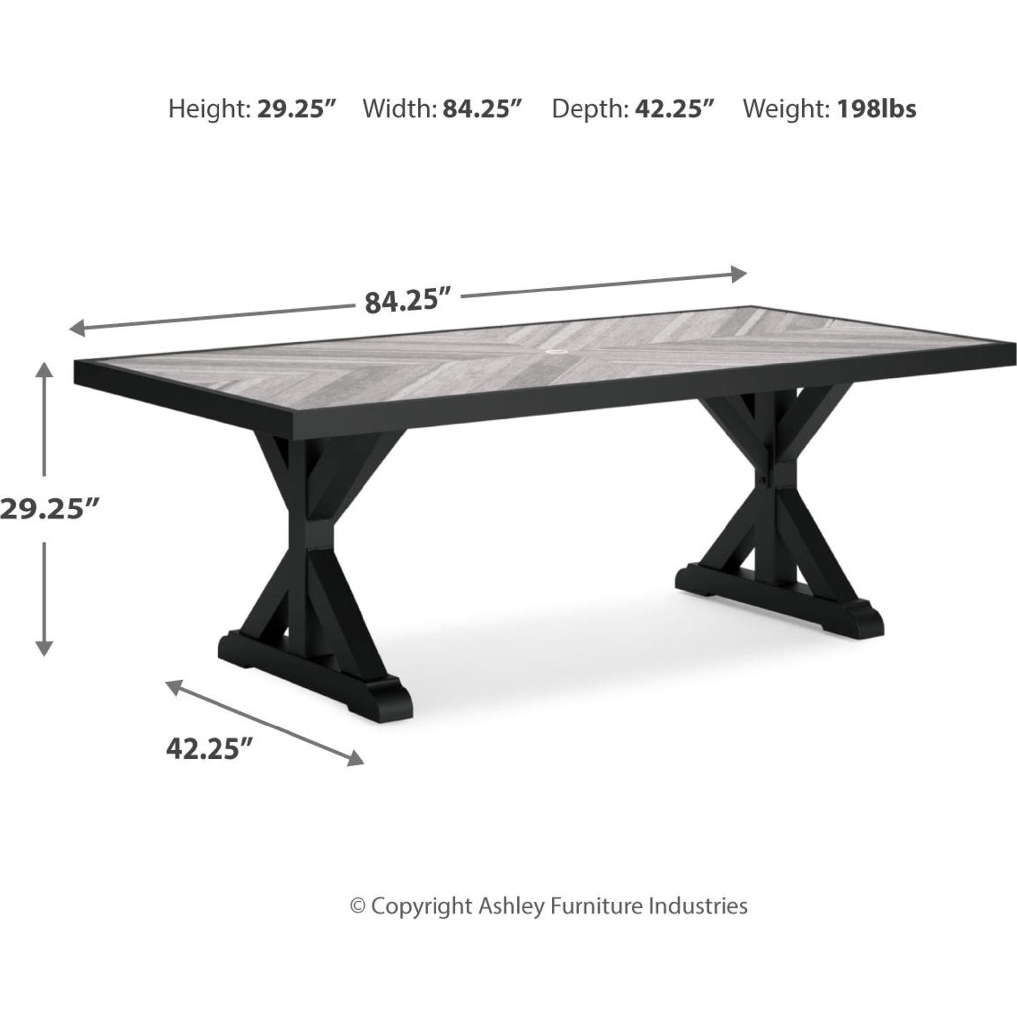 Beachcroft Outdoor Rectangle Dining Table - Waterproof & Rust-Resistant, Black/Light Gray - Perfect for Patio, Garden, and Backyard Dining