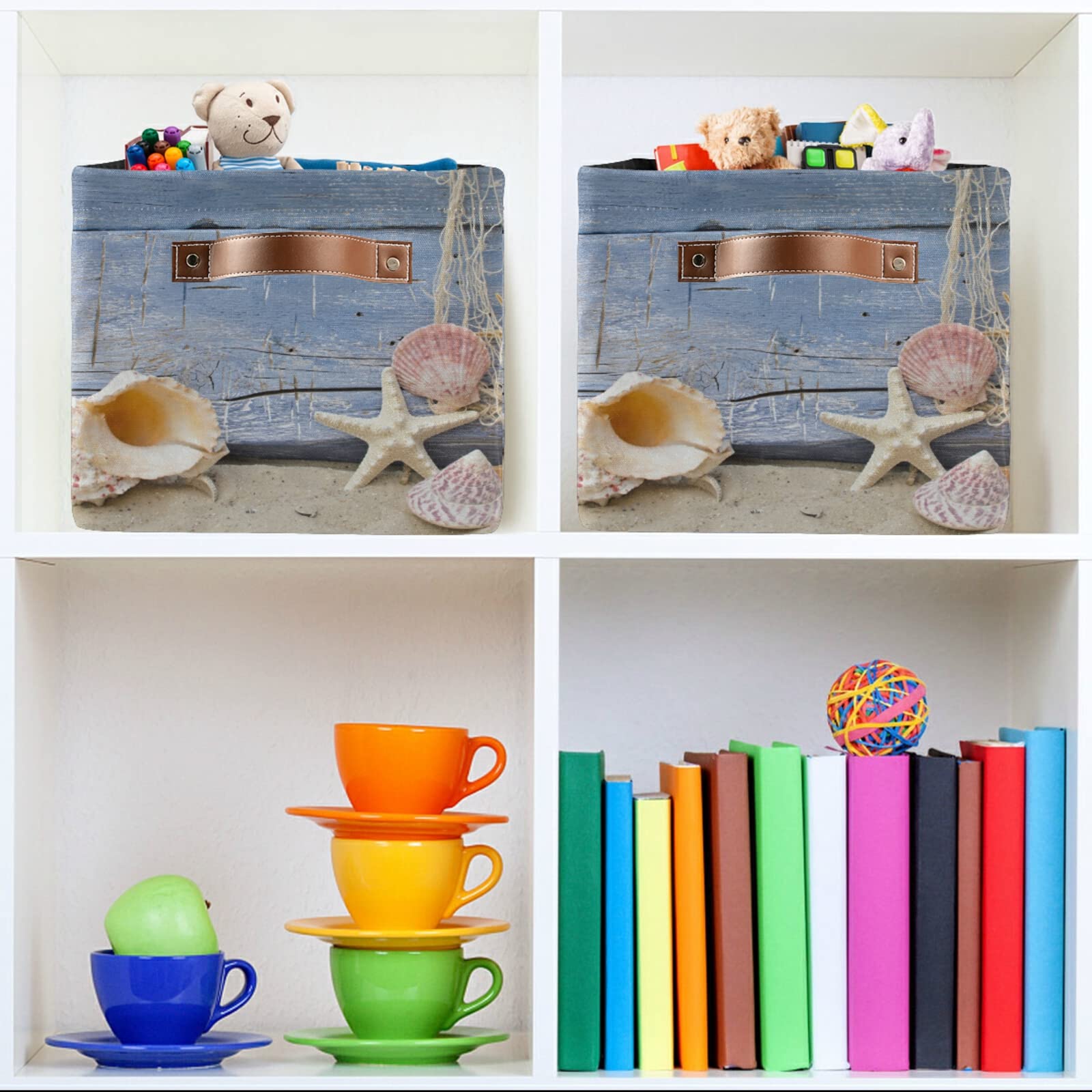Collapsible Wooden Storage Baskets with Handles - Nautical Beach Decor Organizer for Nursery, Closet, Office & Home | Perfect for Summer Beach House Decor, Shell Collection Storage & Bedroom Organization (1 Pack)