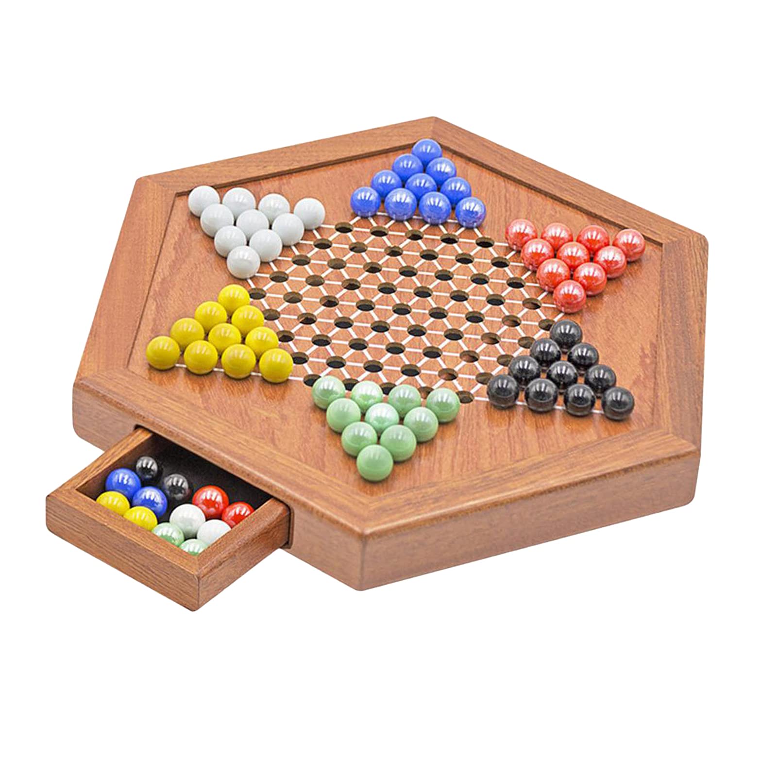 Premium 12-Inch Wooden Chinese Checkers Board Game Set with 6 Colorful Marbles - Classic Strategy Game for Family Game Night, Kids Learning & Party Entertainment