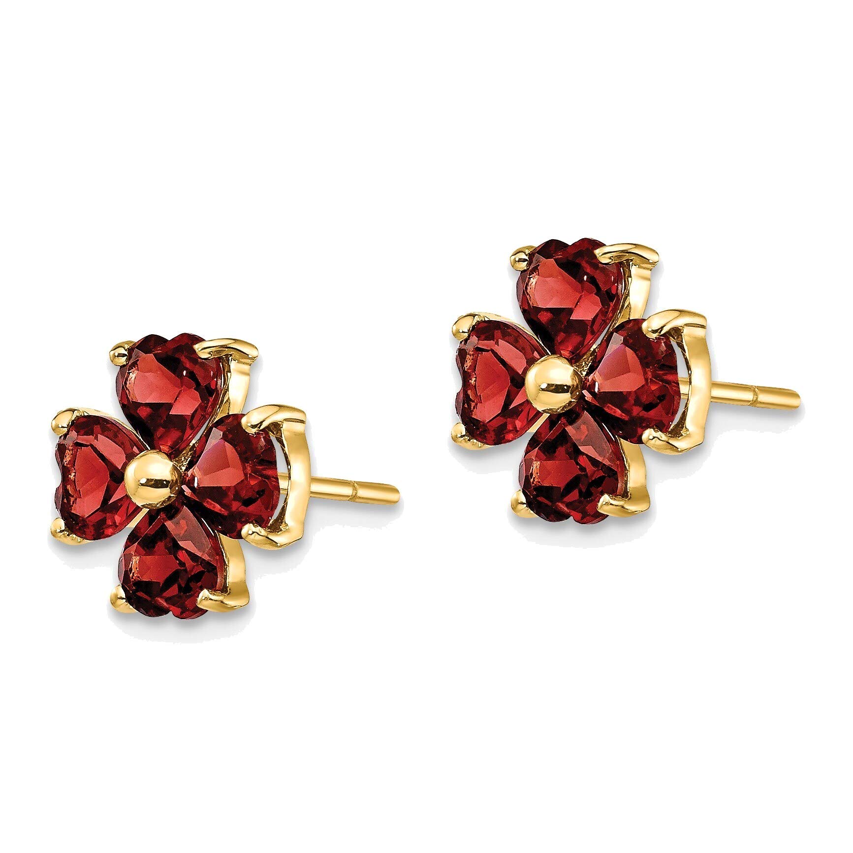 14K Yellow Gold Heart-Shaped Garnet Flower Stud Earrings for Women - Perfect for Valentine's Day, Anniversary Gifts & Romantic Occasions