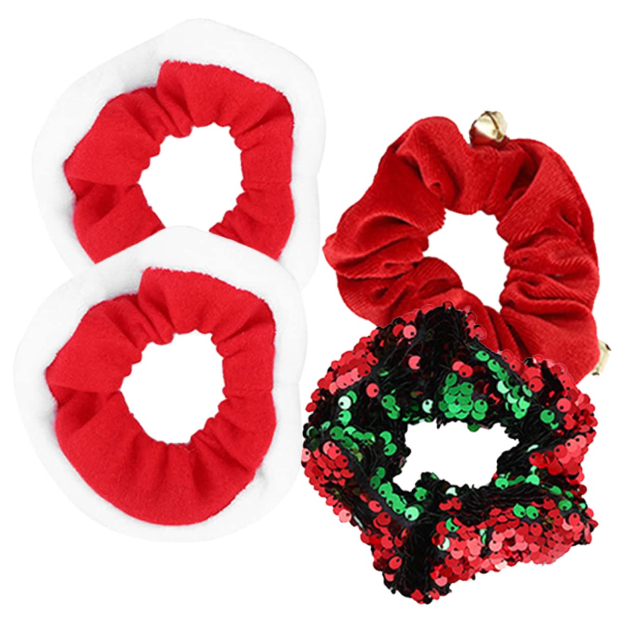 Beavorty 4 Pack Christmas Hair Ties - Stretchy Elastic Hair Bands with Glitter for Women & Girls - Holiday Party Hair Accessories for Christmas, Xmas, New Year Celebrations & Daily Wear