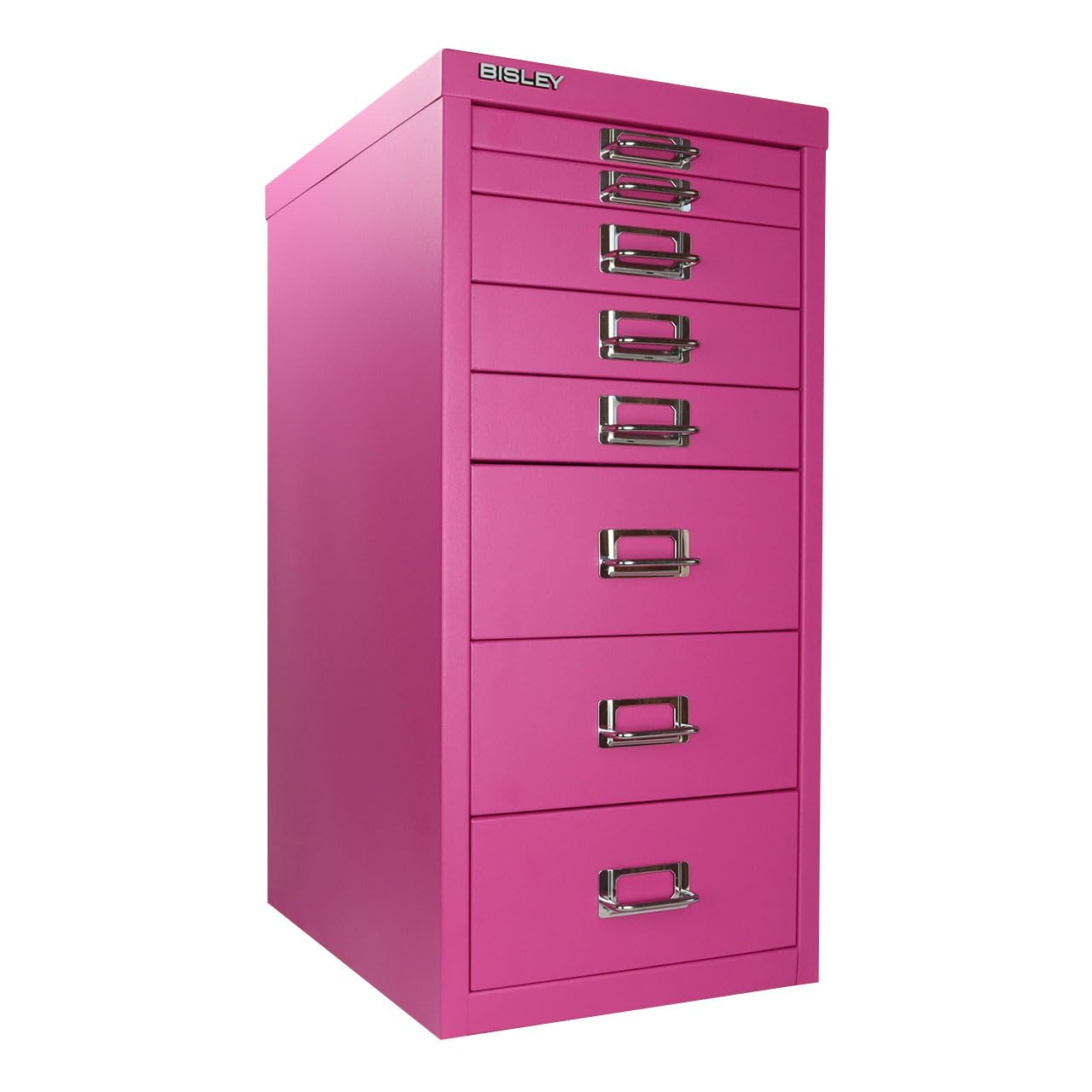 Bisley 8-Drawer Steel Under Desk Storage Cabinet - Fuchsia (MD8-FU) | Compact File Organizer for Office, Home & Workspace | Perfect for Documents, Stationery & Supplies