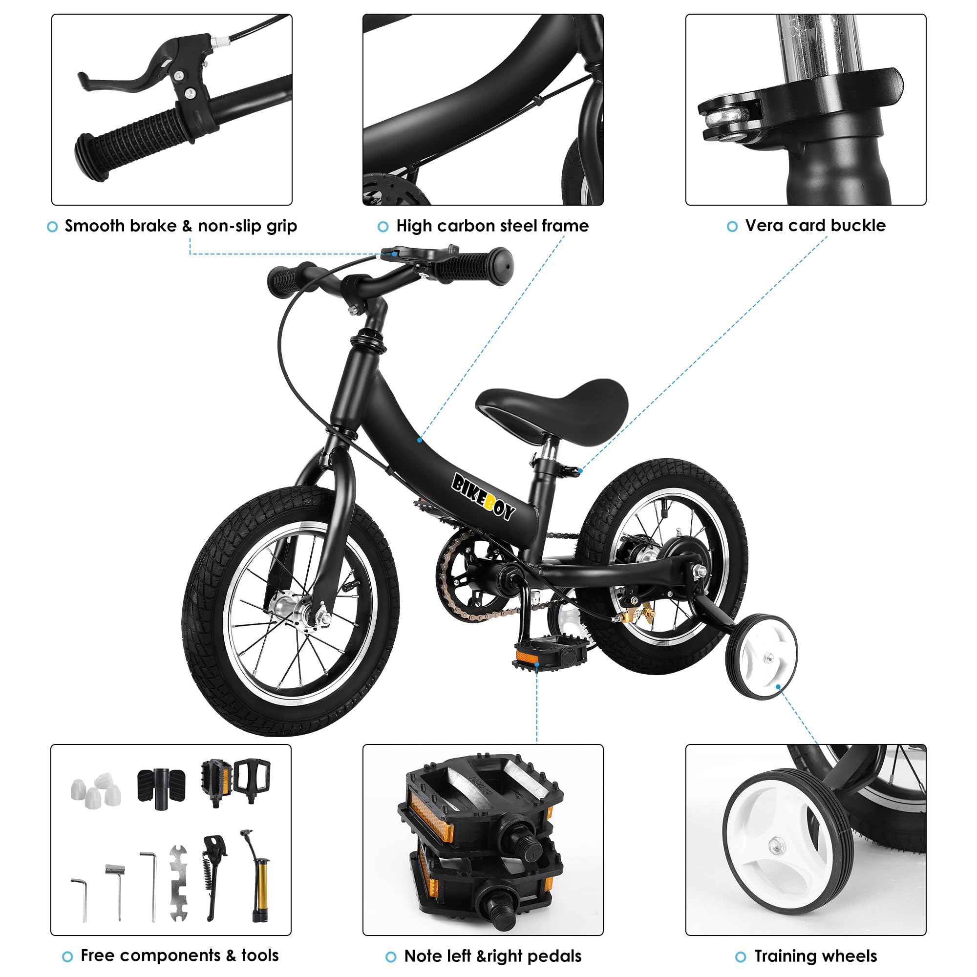 2 in 1 Balance Bike for Kids Ages 2-7 | Convertible Toddler Bike with Training Wheels & Brake | 12