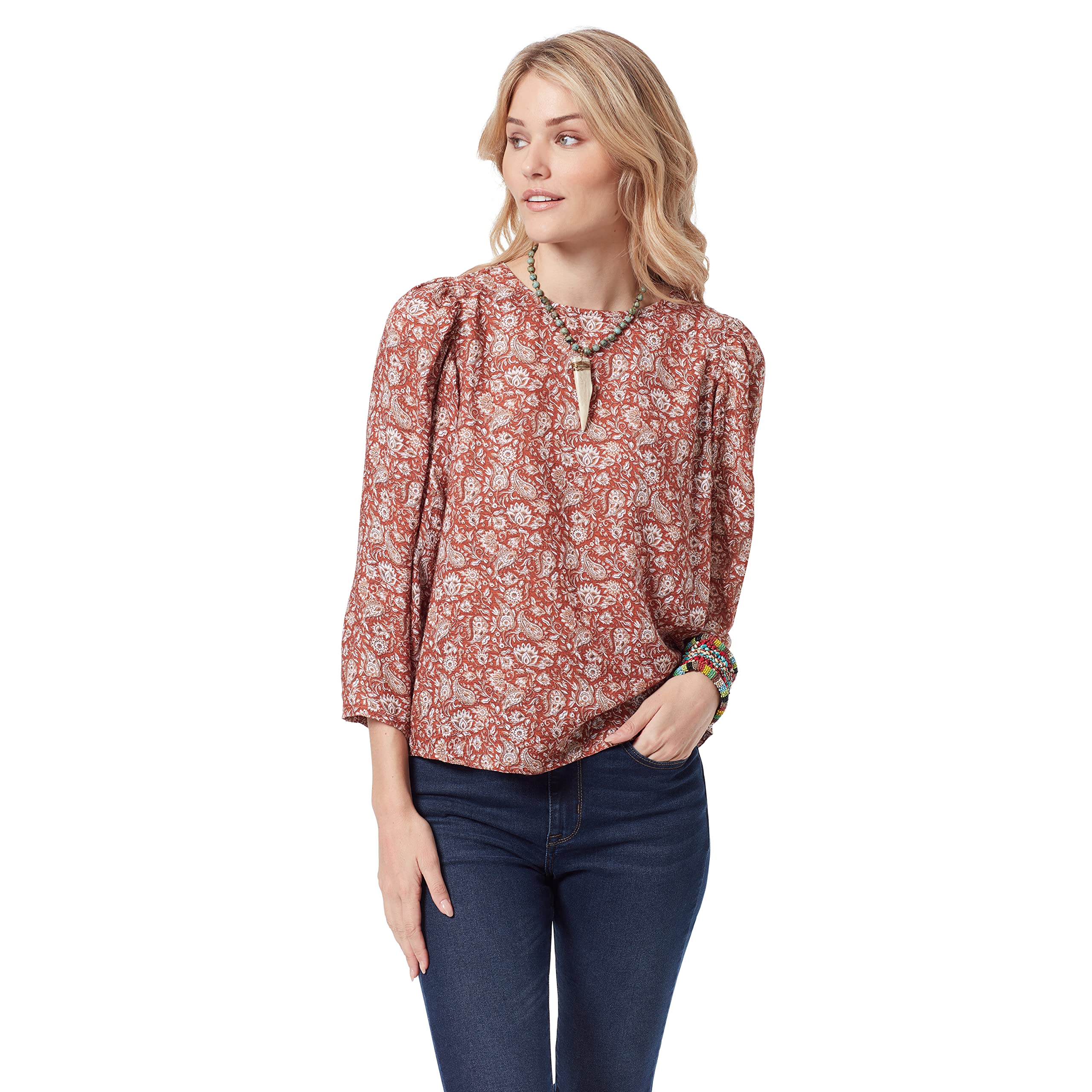 Sam Edelman Women's Clementine Puff Sleeve Blouse - Canyon Blossom & Ginger Bread Print, Medium US Size | Casual Chic Top for Work, Date Night & Spring Outfits