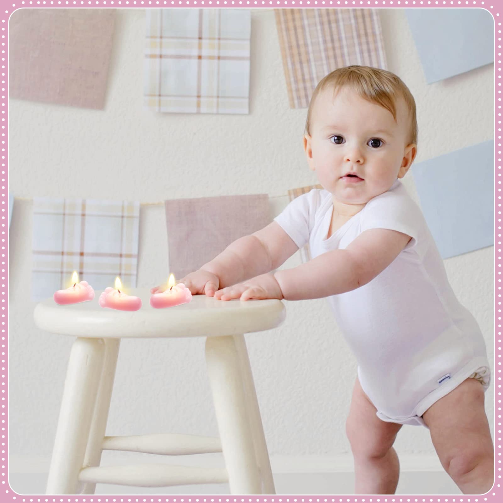 50 Pcs Pink Baby Footprint Candles - Gender Reveal & Baby Shower Favors with Gift Bags & Thank You Cards - Perfect for Newborn Celebrations, Party Decorations & Guest Gifts