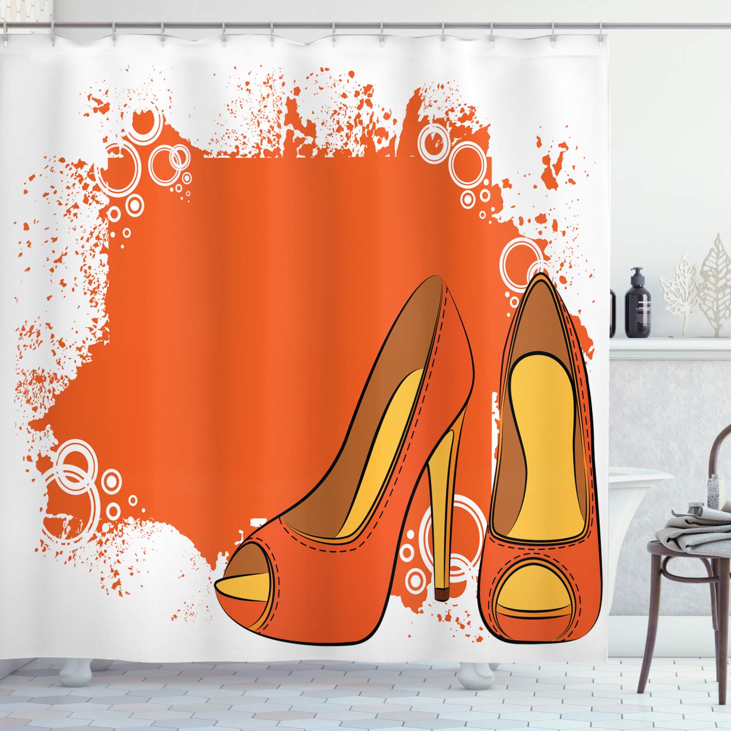 Ambesonne High Heels Shower Curtain - Vibrant Splatter Paint Design with Fashionable Women's Shoes Print, 69x70 Inch Waterproof Fabric Bathroom Decor with Hooks - Perfect for Modern Bathroom, Girls' Dorm, or Shoe Lover Gift Idea