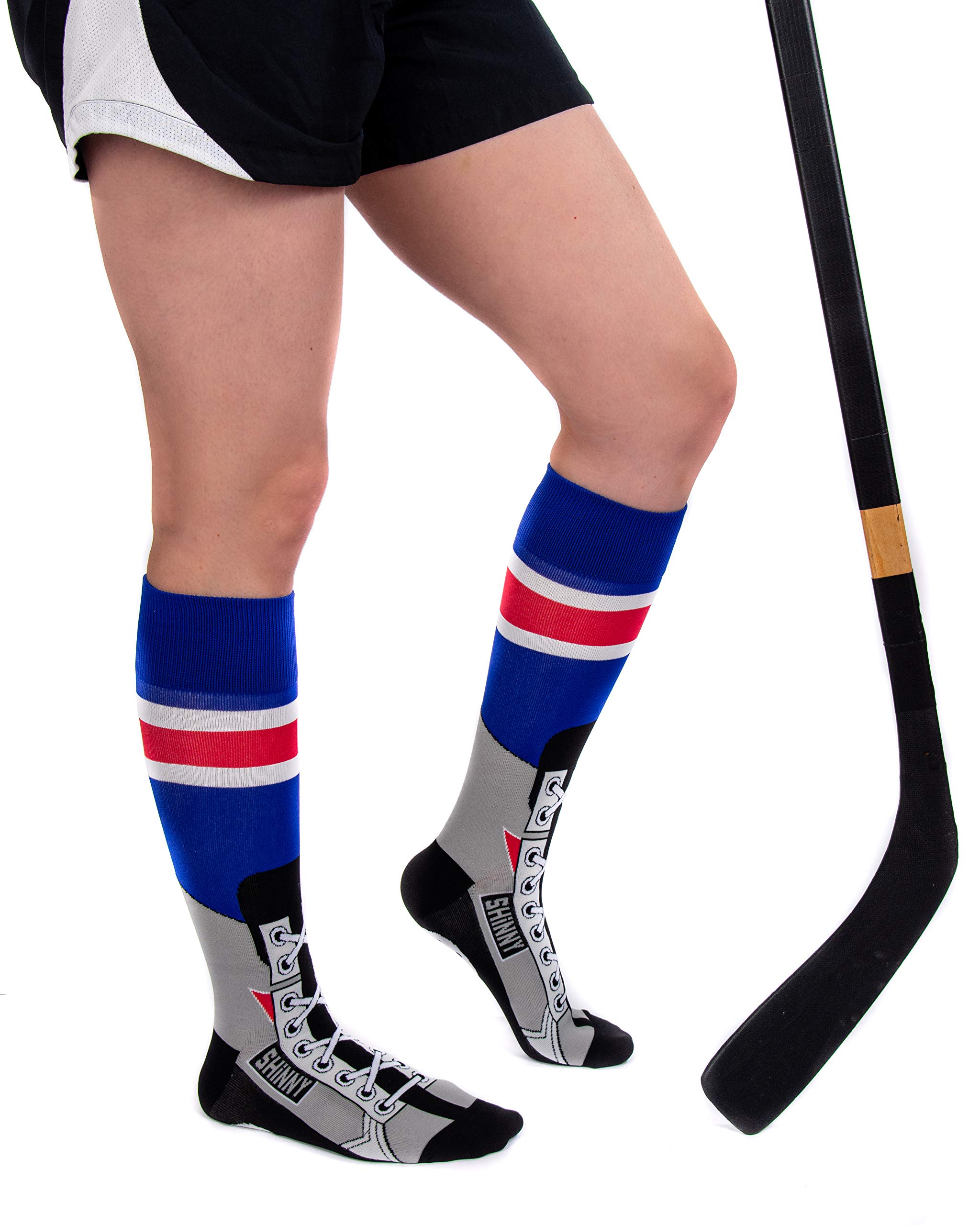 ToeDrag Apparel - Long Athletic Hockey Skate Socks for Teams, Players & Fans - Breathable Shin Guards Socks - Blue & Red (New York Style) - Perfect for Ice Hockey, Roller Hockey & Training Sessions