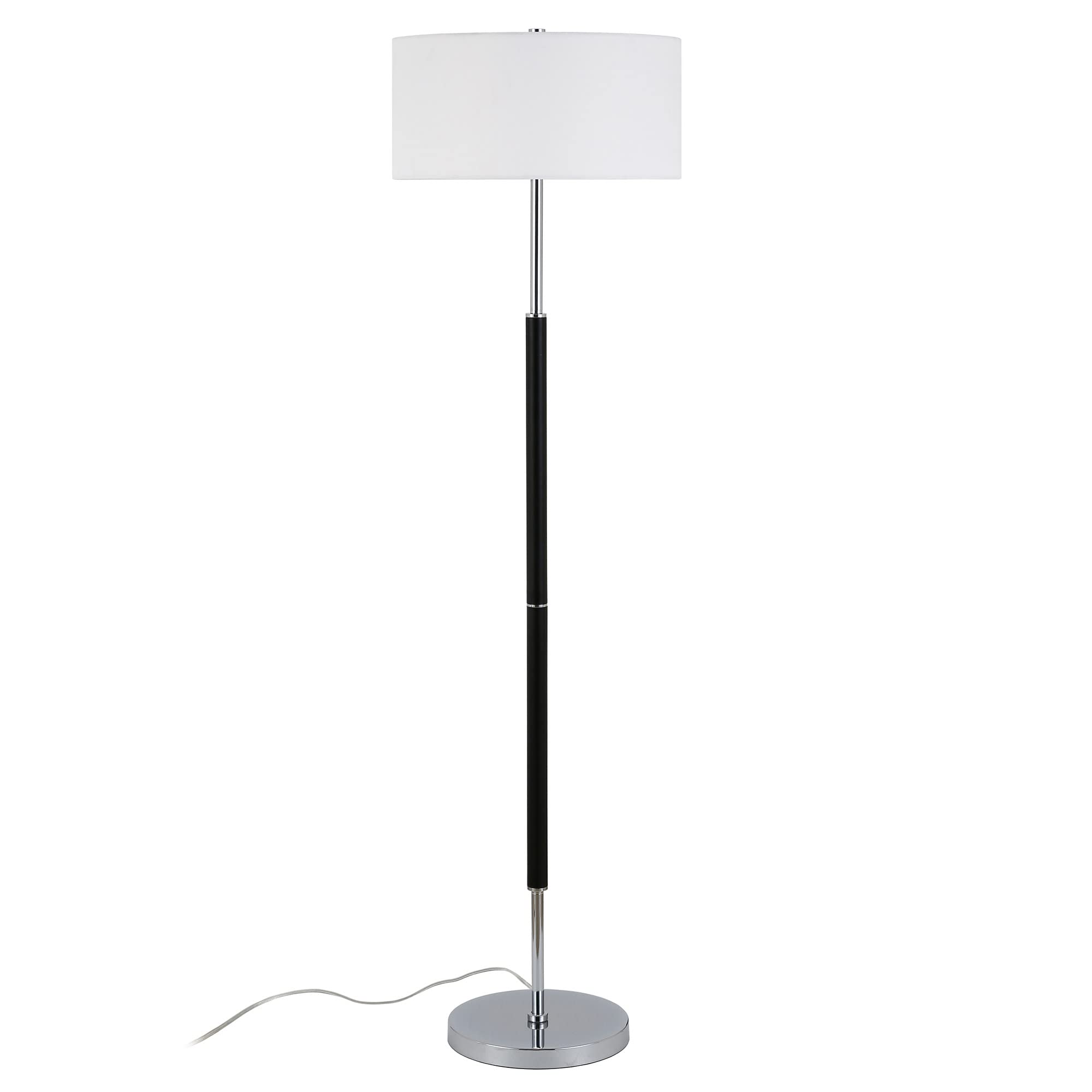 Henn&Hart 2-Light Modern Floor Lamp with Fabric Shade - Matte Black/Polished Nickel/White Finish - Adjustable Standing Lamp for Home Office, Bedroom & Living Room - Perfect for Reading, Working & Ambient Lighting