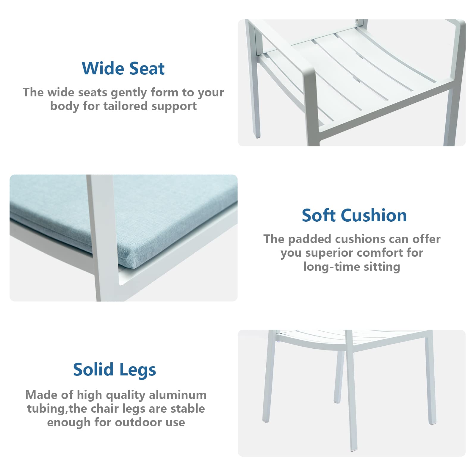6-Piece Patio Dining Chairs Set - Stackable Outdoor Aluminum Frame Armchairs with Wide Seats for Backyard, Garden, Poolside - Weather-Resistant White Frame (Perfect for Outdoor Entertaining & Dining)