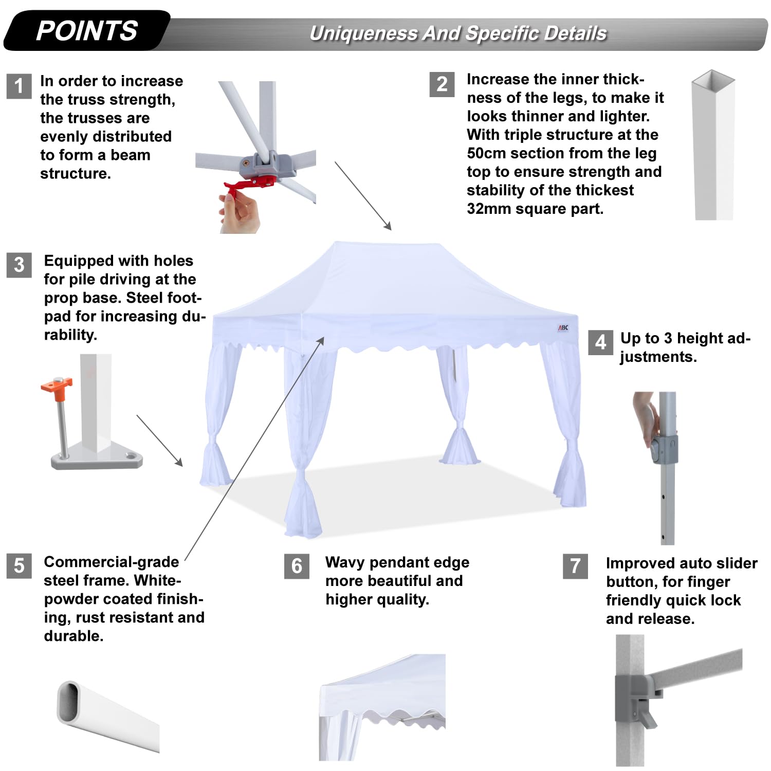 ABCCANOPY 10x15 Pop Up Canopy Tent with Curtain - Portable Outdoor Shelter for Patio, Backyard, Camping, Picnics, and Events (White) - Weather Resistant & Easy Setup