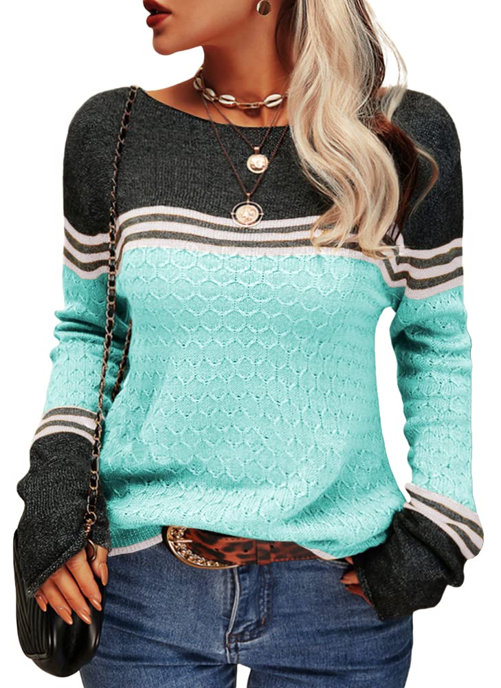 Danedvi Women's Colorblock Striped Pullover Sweater - Slim Fit Round Neck Knitwear Top for Autumn Winter | Casual Outfits, Office Wear & Holiday Fashion