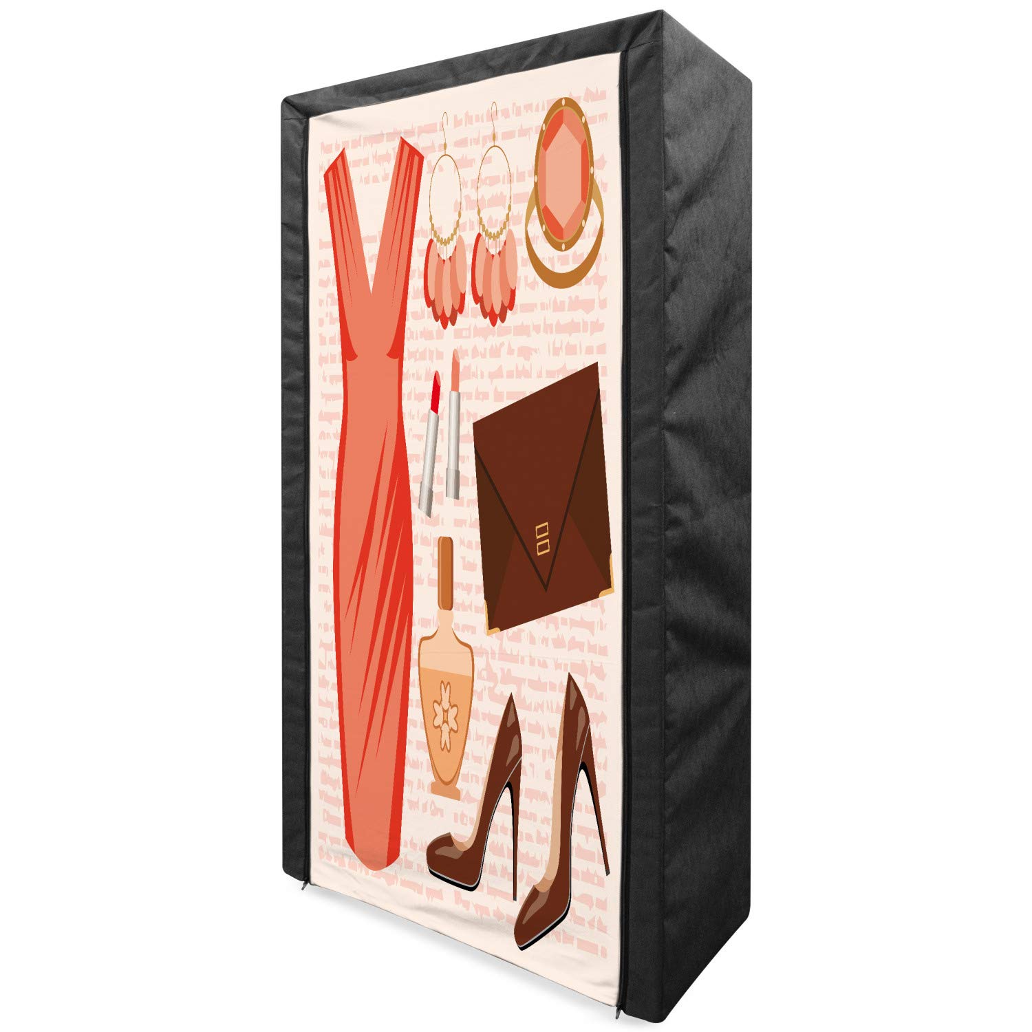 Ambesonne Portable Fabric Wardrobe Closet with Shelves - 33.5