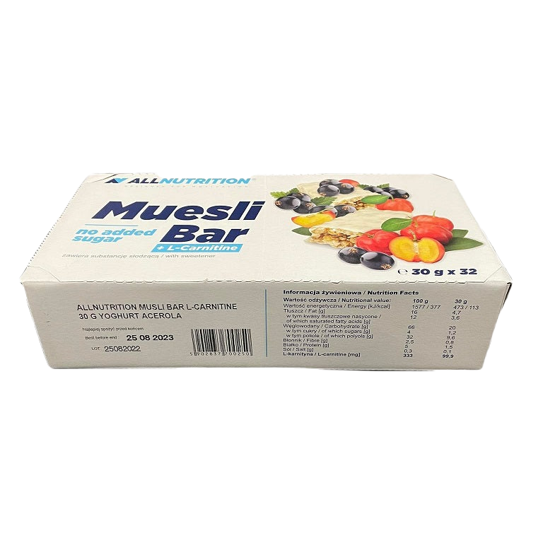 Allnutrition Muesli Bar with L-Carnitine, Yogurt & Acerola - 32 Protein Bars for Energy & Weight Management | Healthy Snack for Gym, Work & On-the-Go
