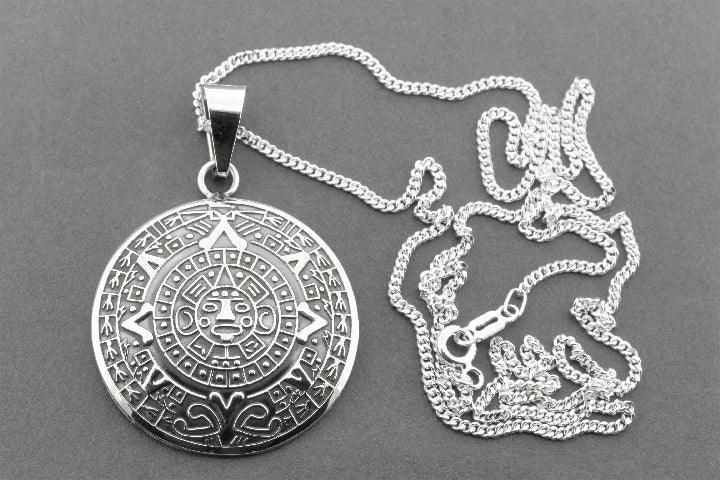 Authentic Sterling Silver Curved Mayan Calendar Pendant Necklace - Perfect for Spiritual Jewelry Lovers & Cultural Gift Giving