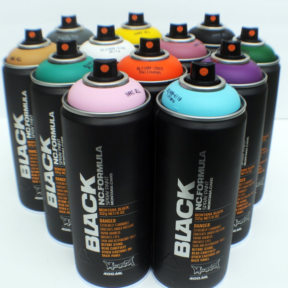 Montana Black 400ml Graffiti Spray Paint Set of 12 - Premium Complementary Colors for Street Art, Murals, and Urban Design Projects