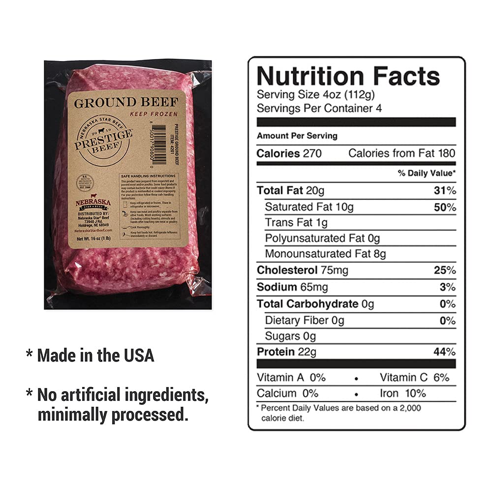 Nebraska Star Beef Angus Ground Beef (10 x 1lb Packages) - 80/20 Lean Premium Frozen Hamburger Patties for Grilling, BBQ & Family Meals
