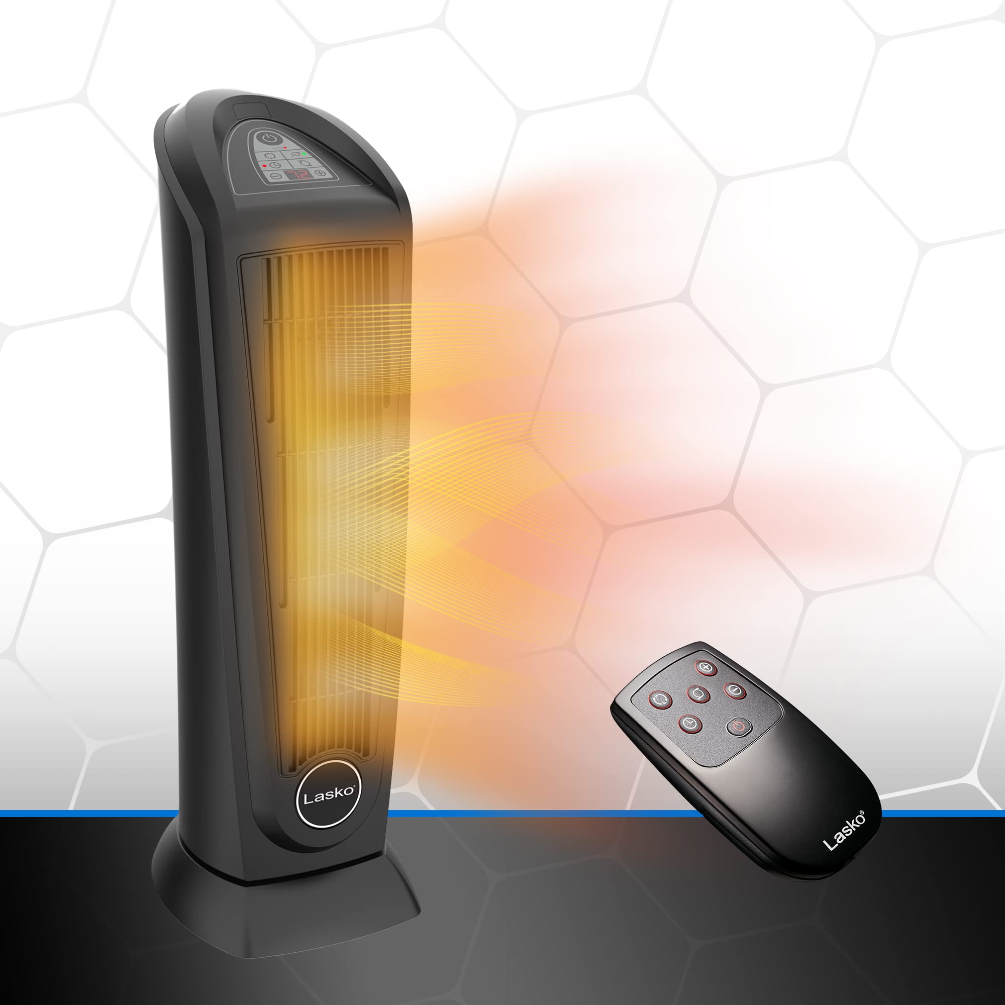 Lasko 1500W Portable Electric Ceramic Tower Heater with Remote Control - 22.5 Inch Indoor Space Heater with Oscillation, Tip-Over & Overheat Protection, 8-Hour Timer - Perfect for Bedroom, Office & Home Use (Model 751321, Black)