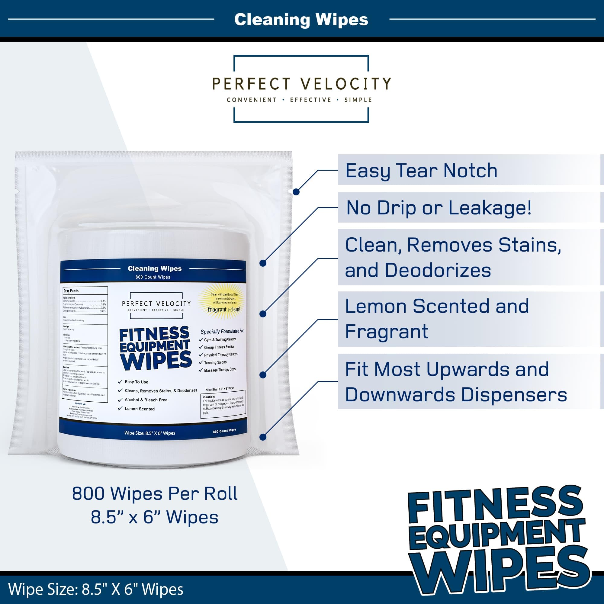 Fitness Gym Equipment Cleaning Wipes - 4 Rolls of 800 Pre-Moistened Antibacterial Wipes Refill for Gym Equipment, Exercise Machines & Fitness Gear - Perfect for Home Gyms, Commercial Gyms & Workout Studios