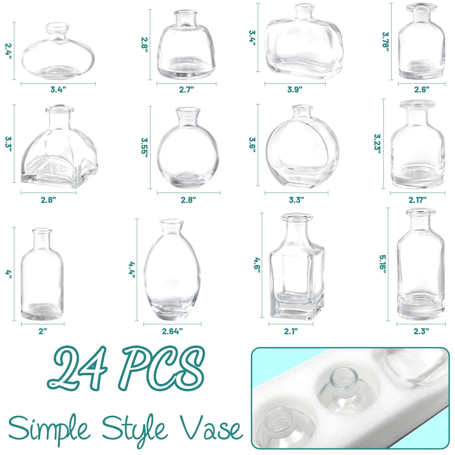 24-Piece Glass Bud Vase Set - Bulk Clear Mini Vases for Wedding Centerpieces, Rustic Home Decor & Floral Arrangements - Perfect for Weddings, Parties, and Tabletop Displays