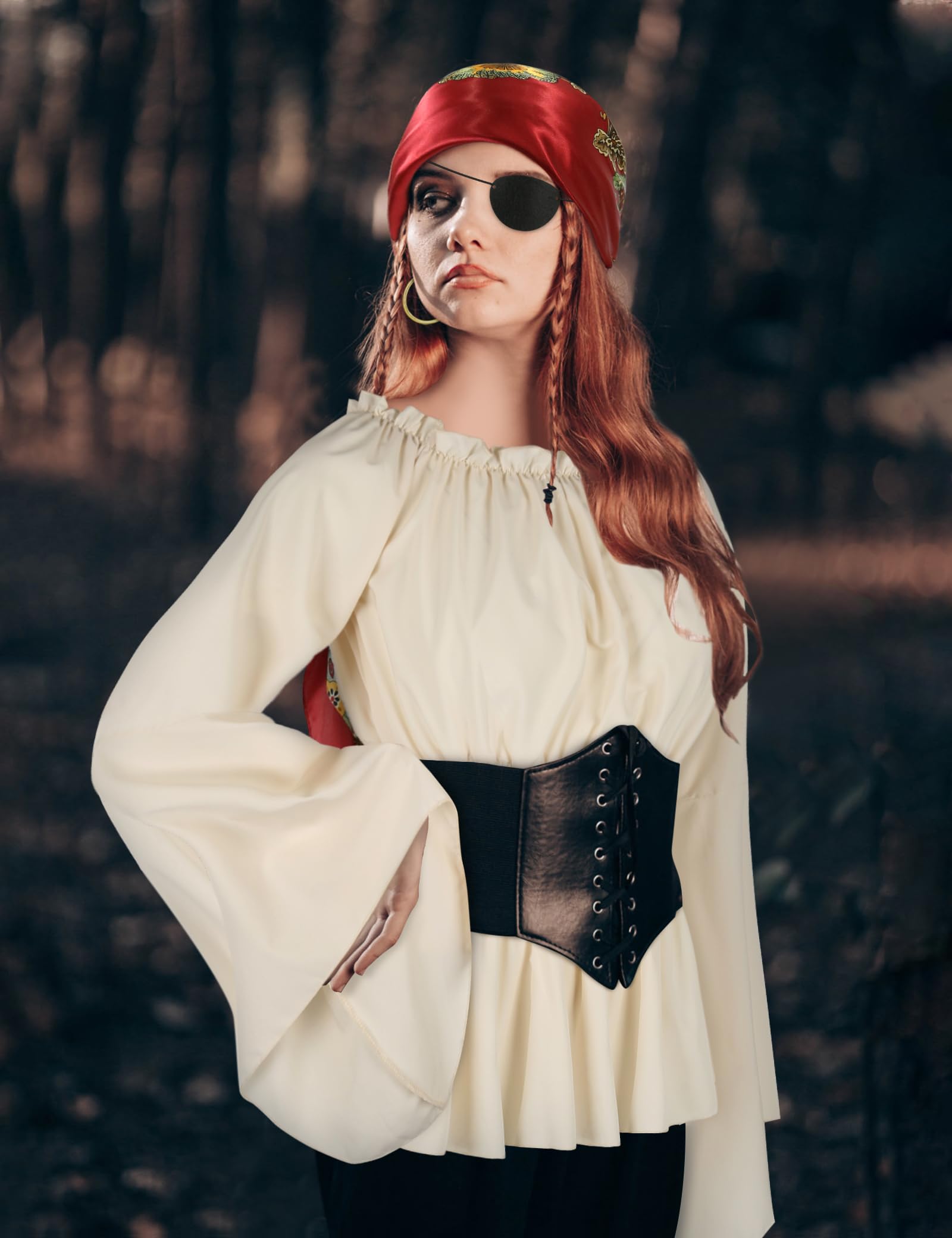 Pirate Costume for Women - Renaissance Blouse, Belt & Headscarf Set | Halloween, Cosplay & Renaissance Fair Outfit