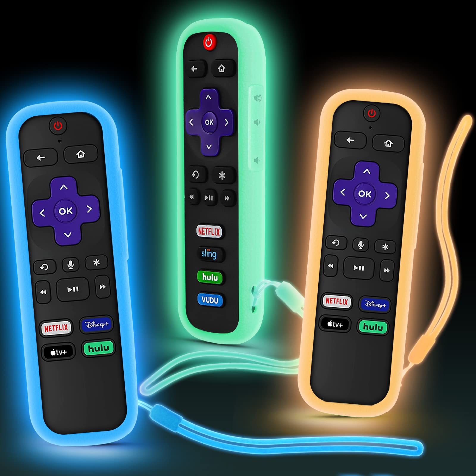 SOTATOO Roku Remote Cover (3 Pack) - Glow in The Dark for Hisense/TCL TV - Home Theater Protection