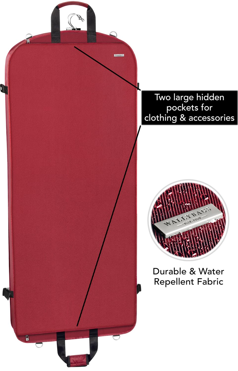 Premium Carry-On Travel Garment Bag with Shoulder Strap & Multiple Pockets - 52 Inch Wrinkle-Free Suitcase for Business Trips & Formal Events (Red) - Ideal for Air Travel, Weddings, and Office Commutes