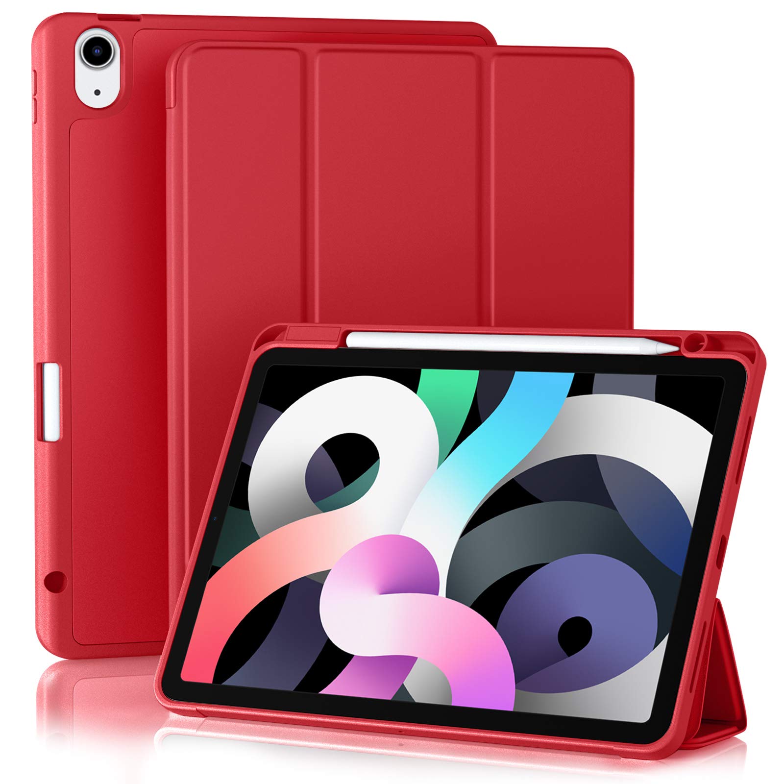 Akkerds iPad Air 6th/5th/4th Generation Case (2024/2022/2020) - 11/10.9 Inch Protective Cover with Pencil Holder & Auto Sleep/Wake | Perfect for Work, School & Travel - Red