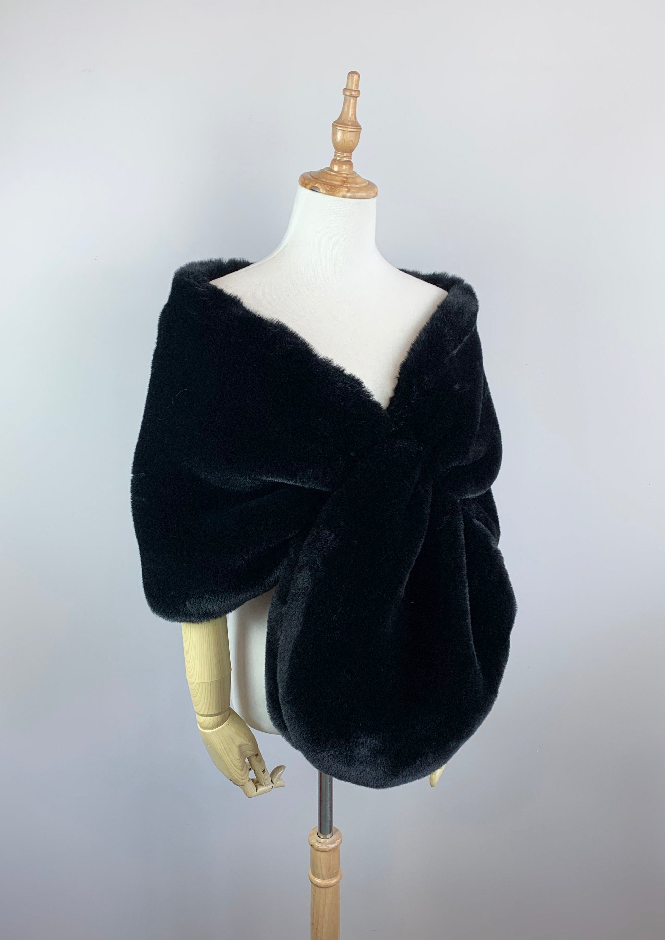 Black Faux Fur Bridal Cape - Elegant Wedding Shawl for Bride (Audrey Blk05) | Perfect for Winter Weddings, Photo Shoots & Formal Events
