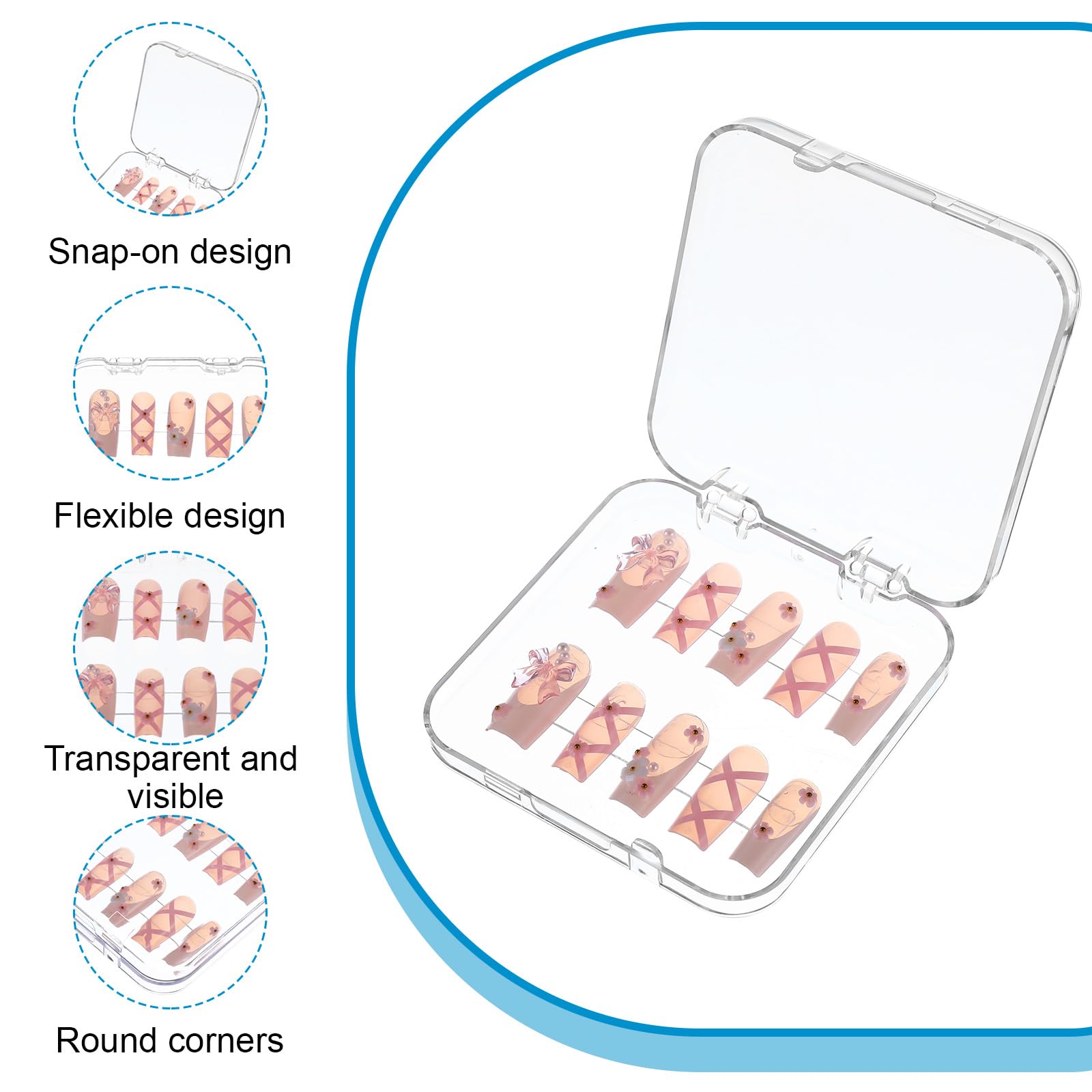 9-Pack Press On Nail Storage Box with 30 Double-Sided Adhesive Tapes - Acrylic Nail Organizer Display Case for Salon & Home Use - Perfect for Nail Artists, DIY Enthusiasts and Gift Giving