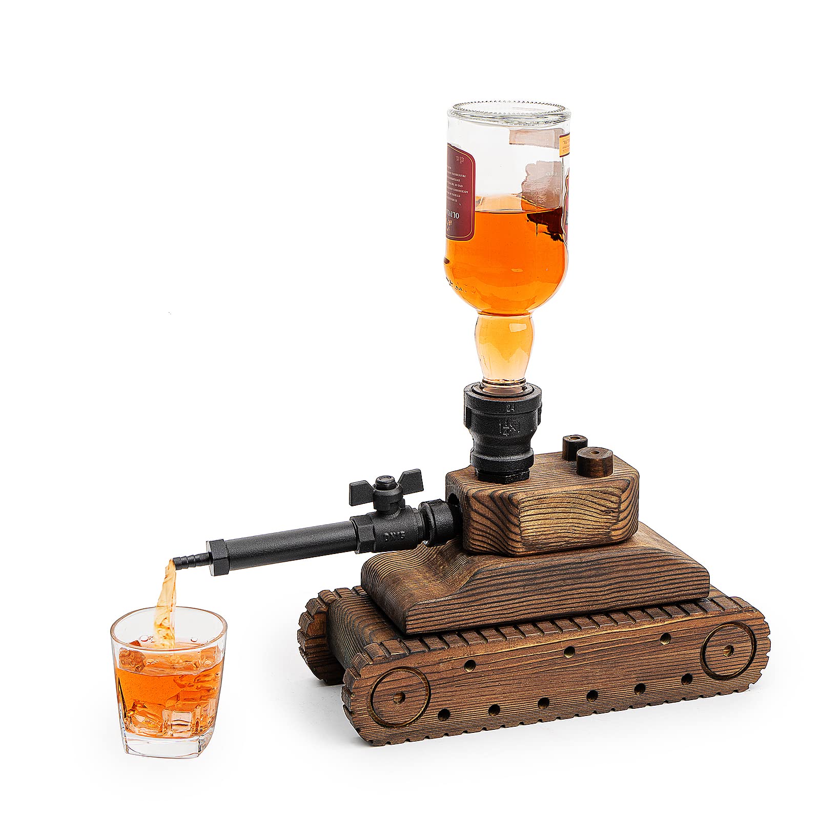 Army Tank Whiskey Decanter Set - 1000ml Bourbon & Scotch Liquor Decanter with Wood Stand - Unique Military Themed Groomsmen Gifts for Men - Perfect for Whiskey Lovers, Bachelor Parties & Man Cave Decor