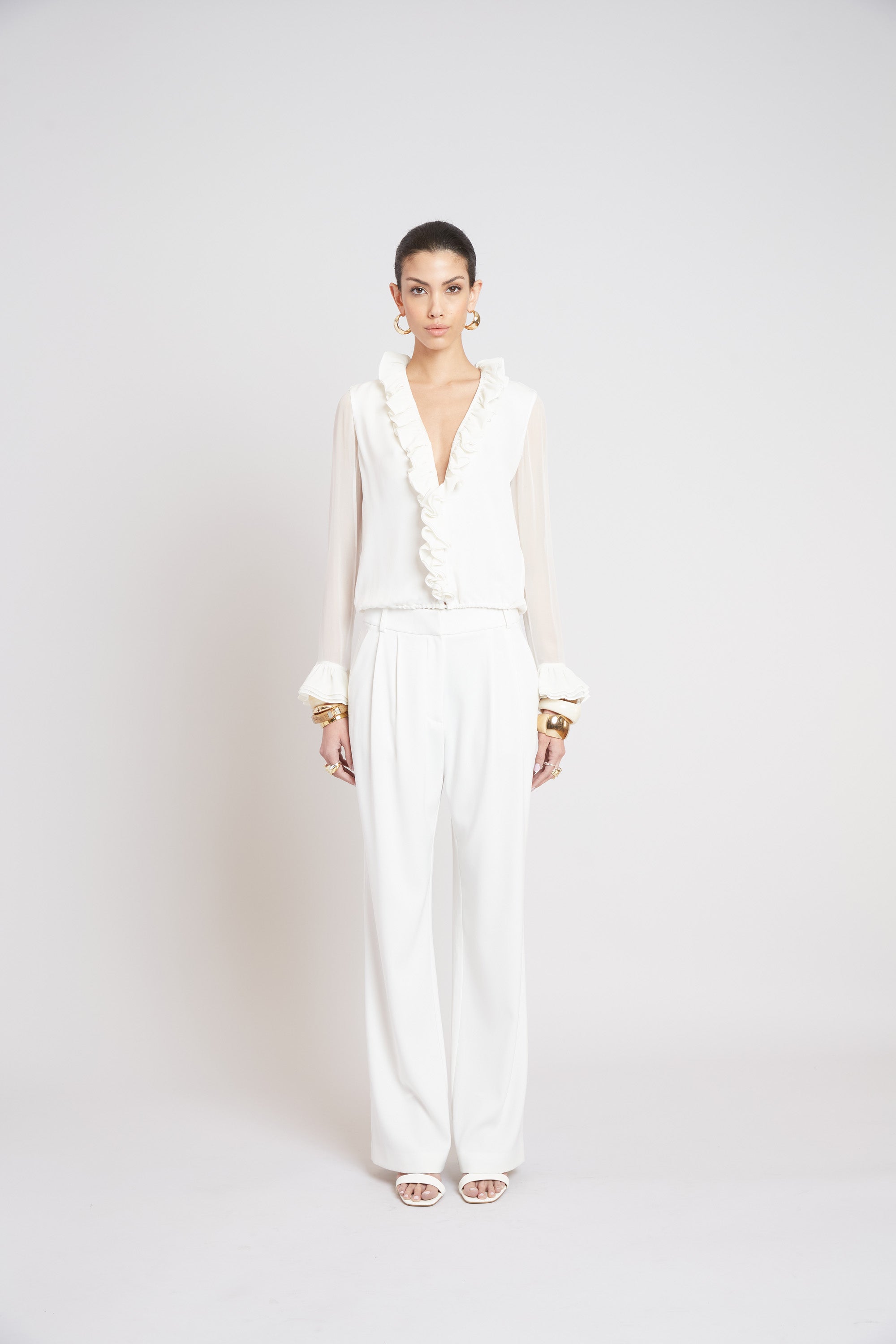 Elegant Ruffle Silk Blouse for Women - Soft & Luxurious Long Sleeve Shirt - Perfect for Office, Party & Date Night Outfits
