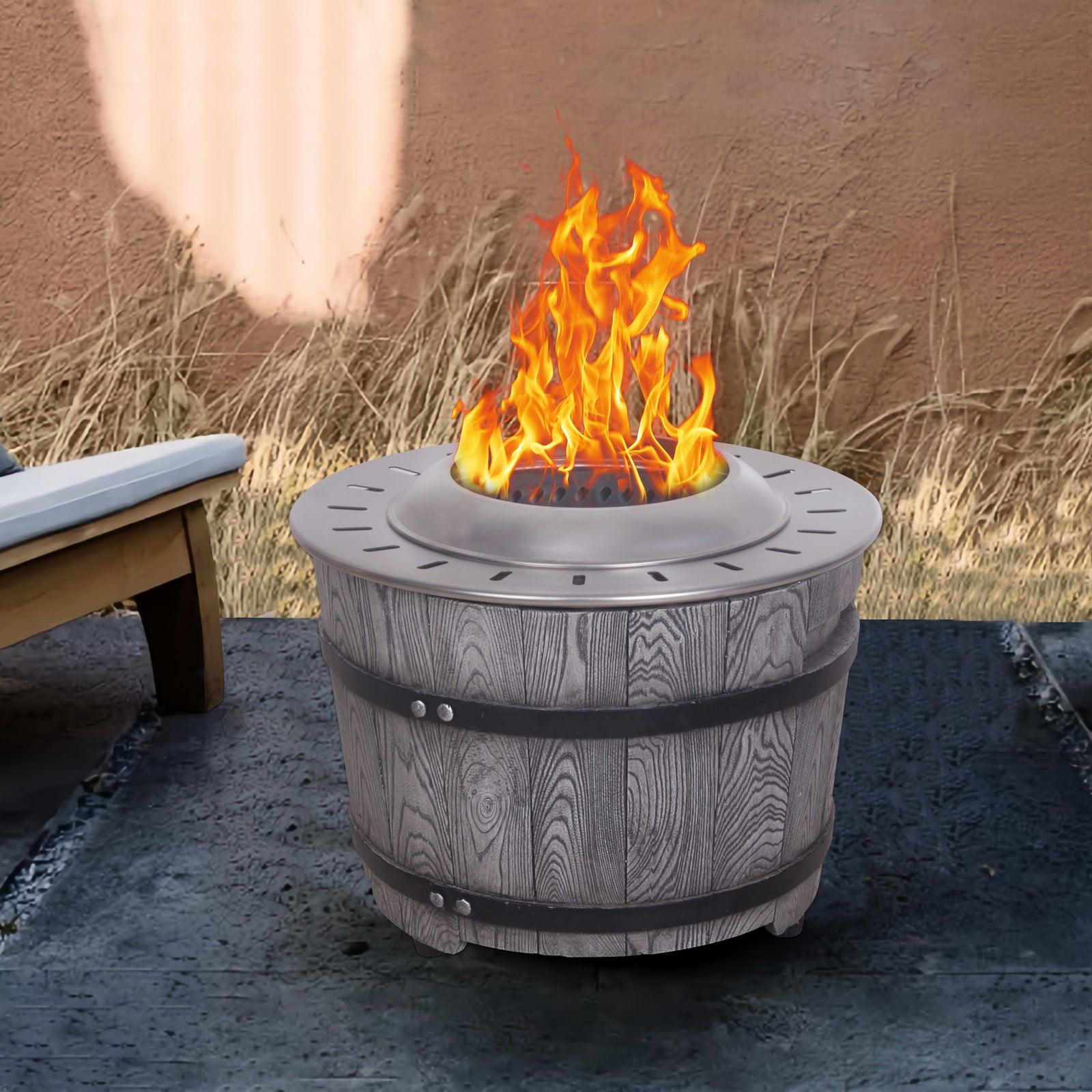Dark Grey Woodgrain Smokeless Fire Pit - Wood Pellet, Twig & Wood Burning Outdoor Fire Pit for Backyard, Patio, Camping & Garden Gatherings