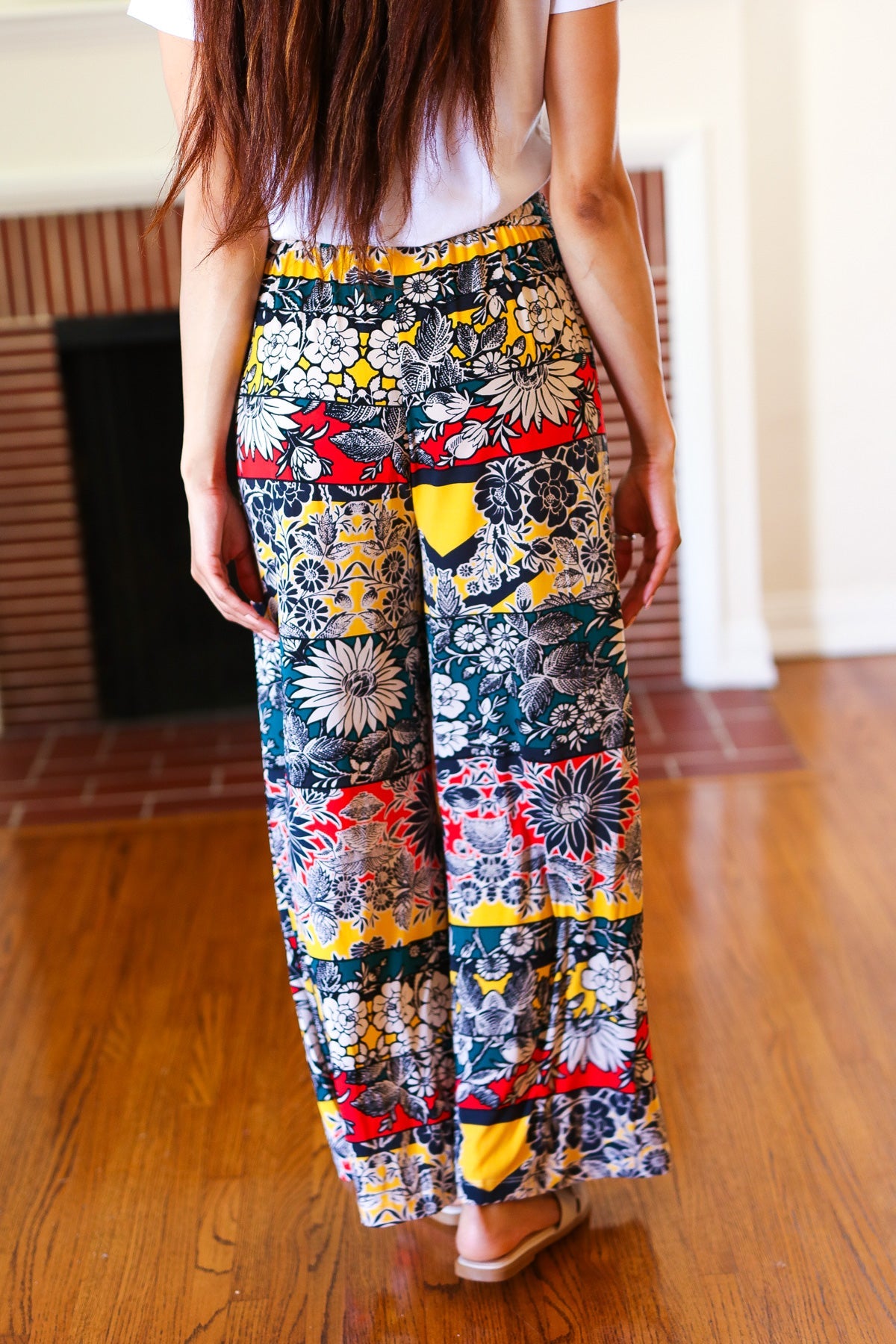 Vacay Vibes Teal Floral Smocked Waist Palazzo Pants with Side Slit - Boho Chic Beachwear for Women, Perfect for Vacation, Summer Outfits & Casual Wear