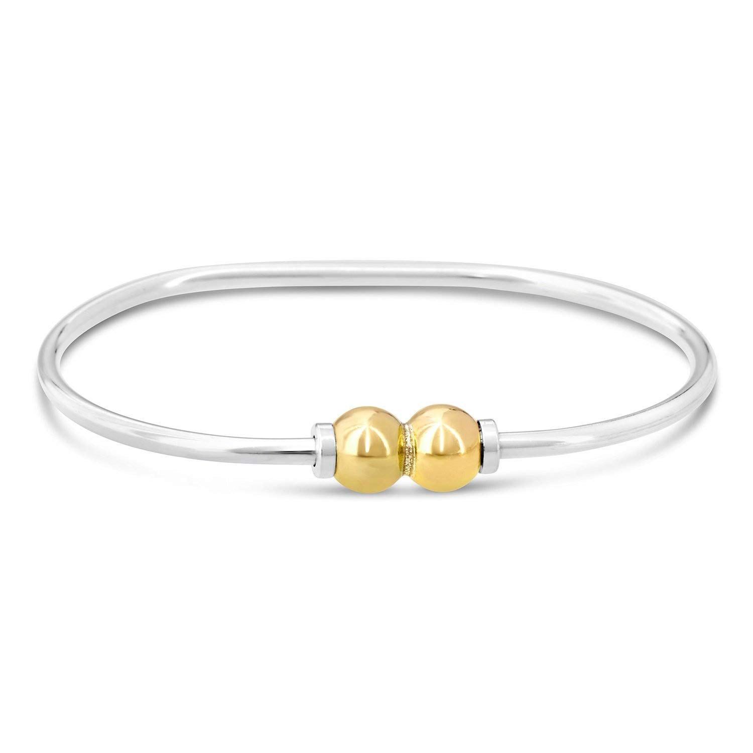 Michael's Jewelers - Handcrafted Cape Cod Beach Ball Two-Tone Bracelet, 14k Solid Yellow Gold & 925 Sterling Silver Bangle | Perfect for Summer Beach Vacations, Coastal Weddings & Gift Giving