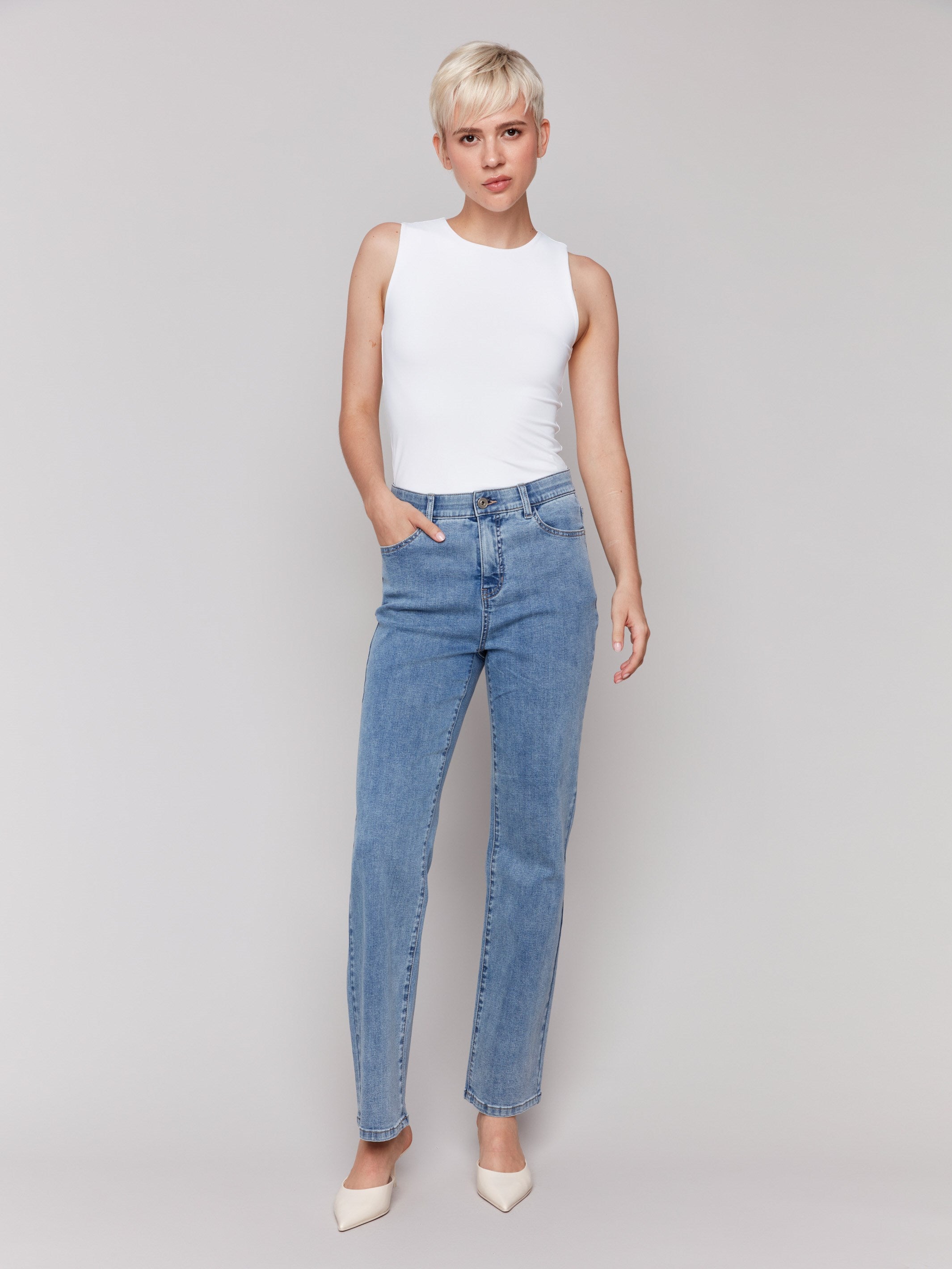 Charlotte Women's Straight Leg Jeans - Light Blue Denim for Casual Wear & Everyday Outfits
