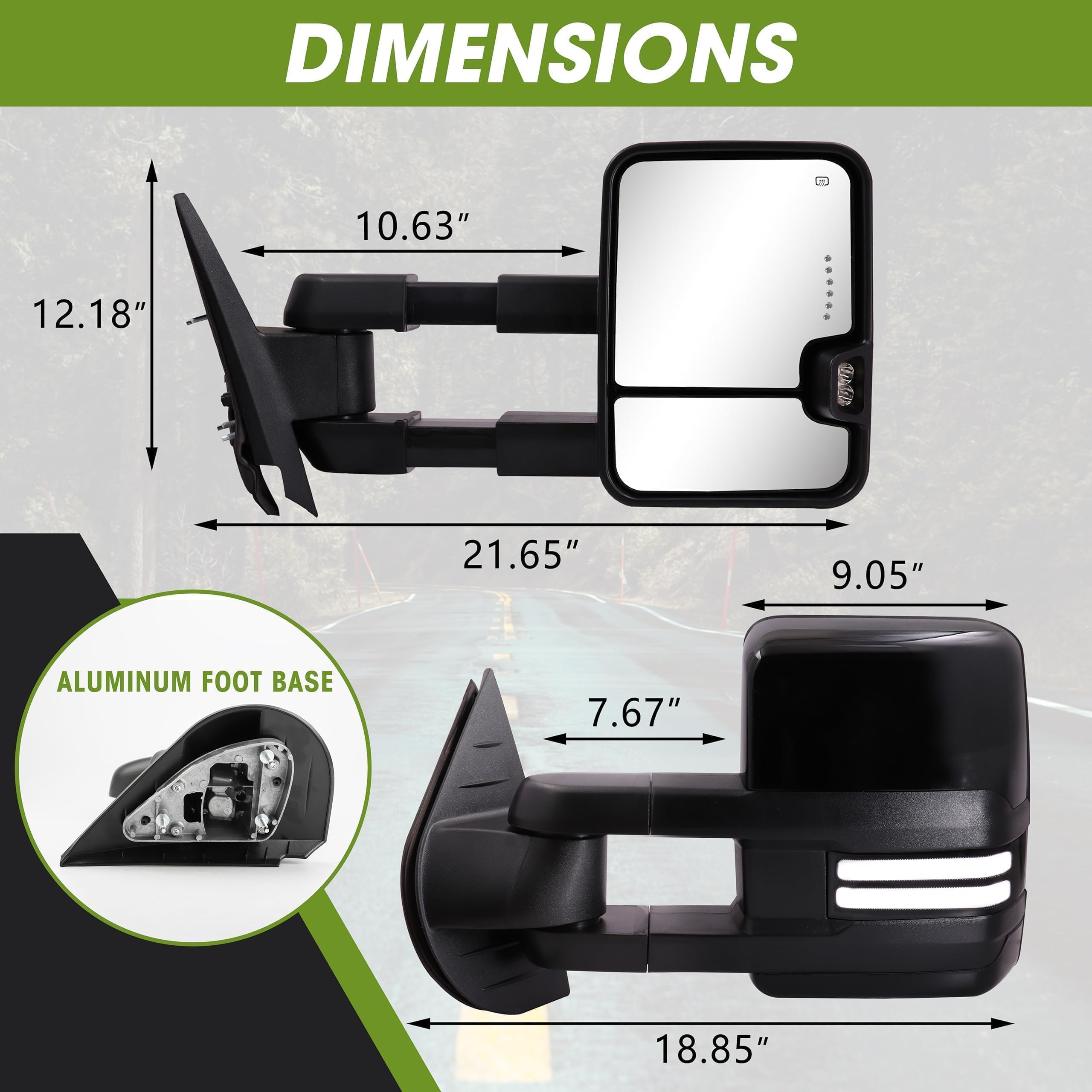 2007-2013 Chevy Silverado Avalanche Suburban Tahoe/GMC Sierra Yukon Power Heated Switchback Towing Mirrors with Dynamic Signal & Running Lights - Black Pair Set - Perfect for Towing, Off-Roading & Night Driving