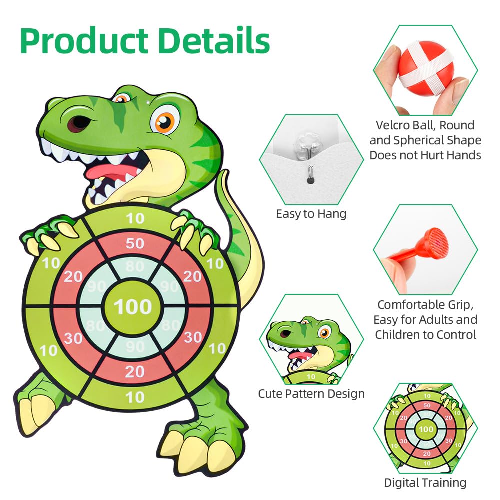 Flintronic Kids Dart Board Set with 12 Sticky Balls & 6 Darts - Safe Indoor/Outdoor Dinosaur Themed Toy for Boys & Girls Ages 3-12 - Perfect Birthday Gift, Party Game & Fun Backyard Activity for Toddlers & Children